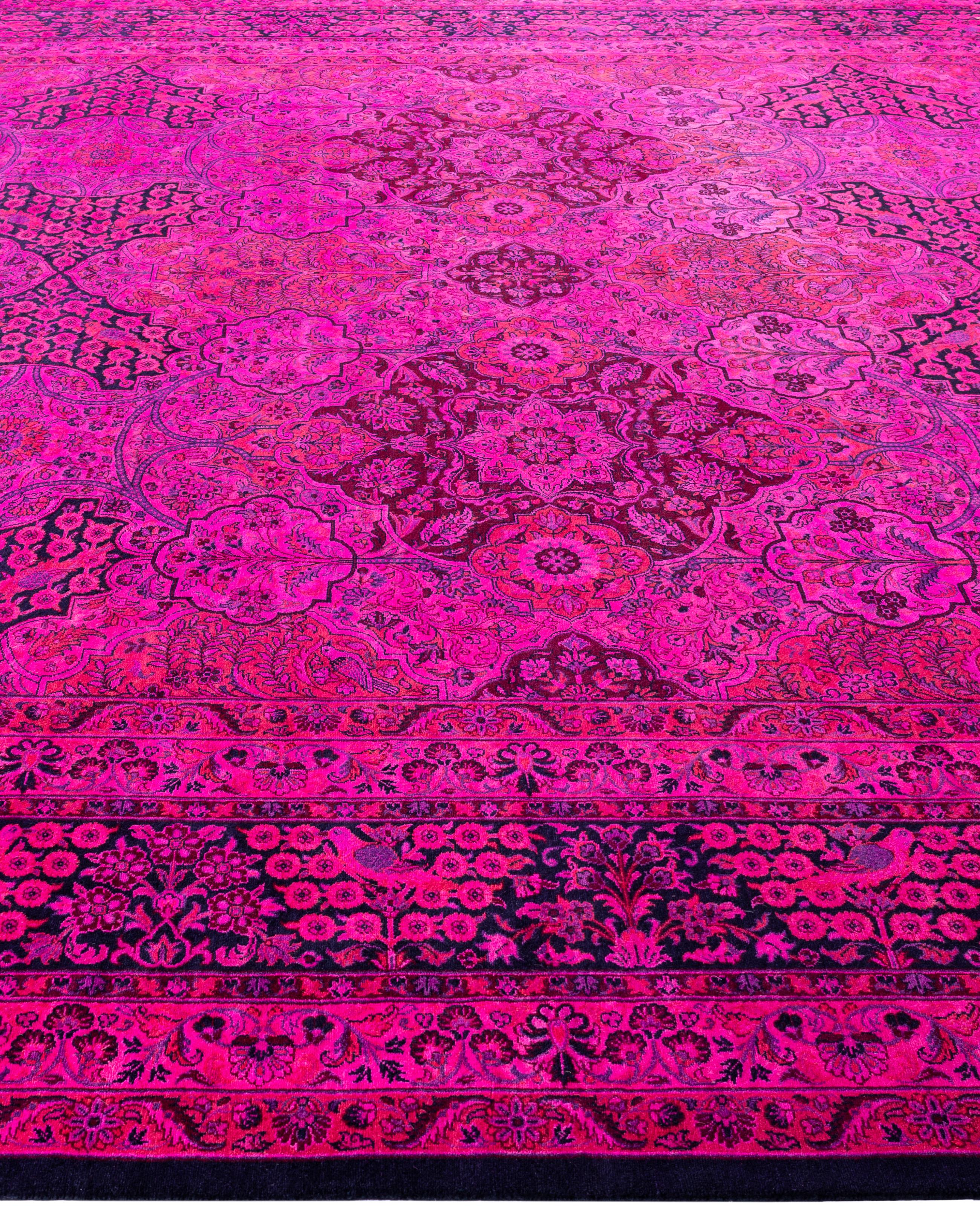 Annodato a mano Tappeto Area Rosa in Lana Overdyed One-of-a-Kind 10' 1