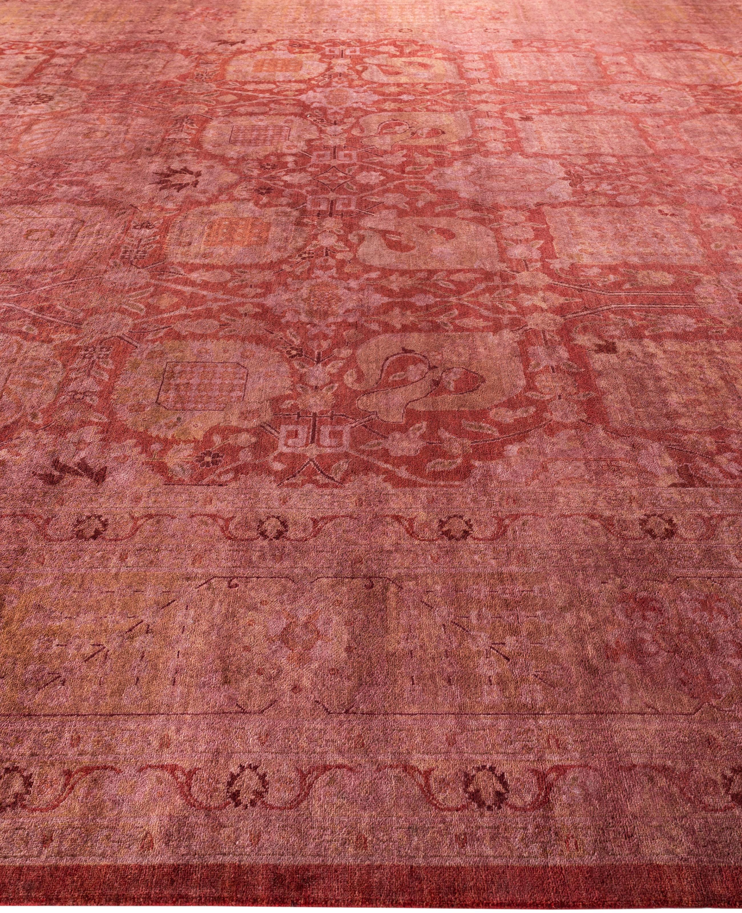 Hand-Knotted Overdyed One-of-a-Kind Wool Pink Area Rug 11' 10
