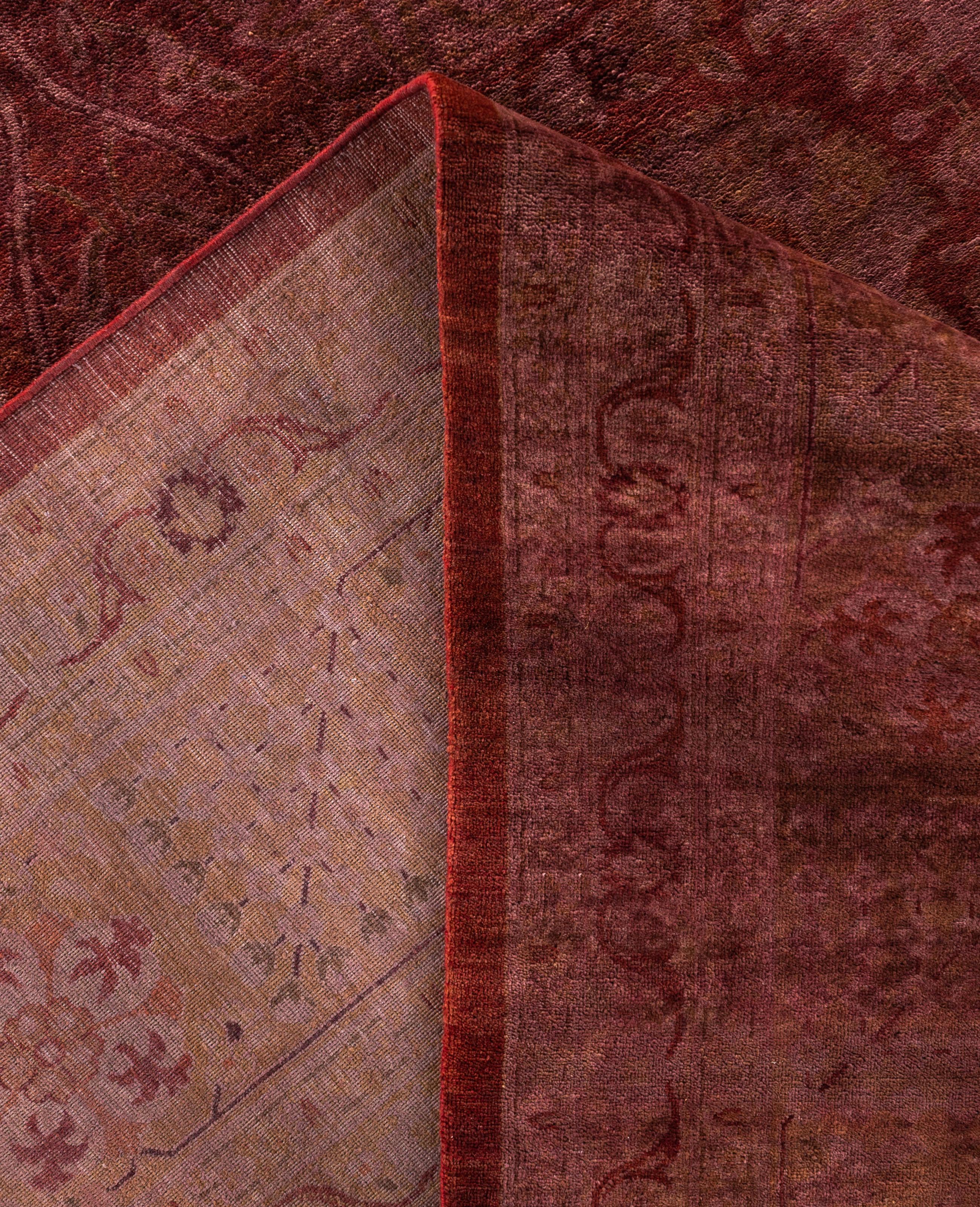 Contemporary Overdyed One-of-a-Kind Wool Pink Area Rug 11' 10