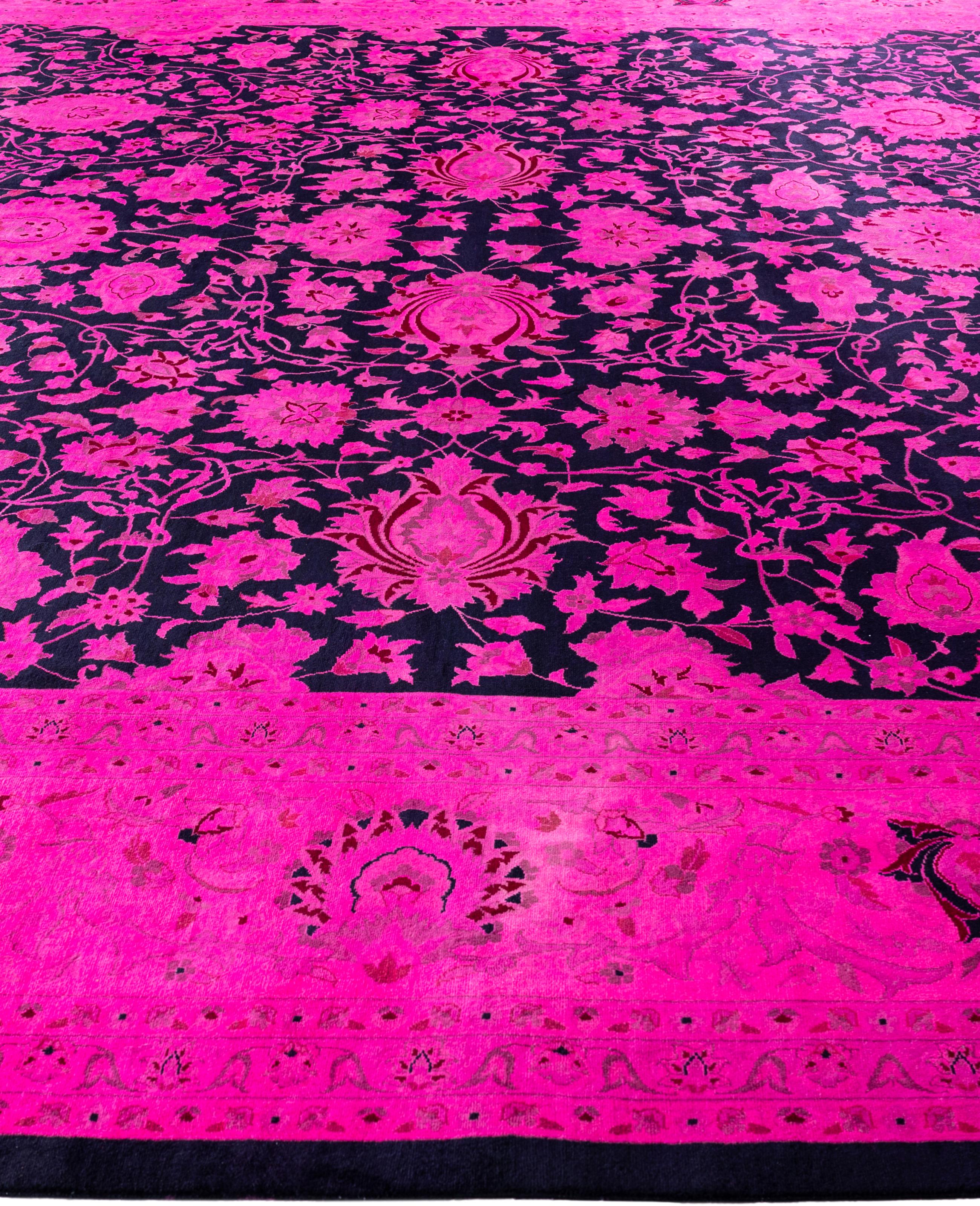 Hand-Knotted Overdyed One-of-a-Kind Wool Pink Area Rug 12' 0