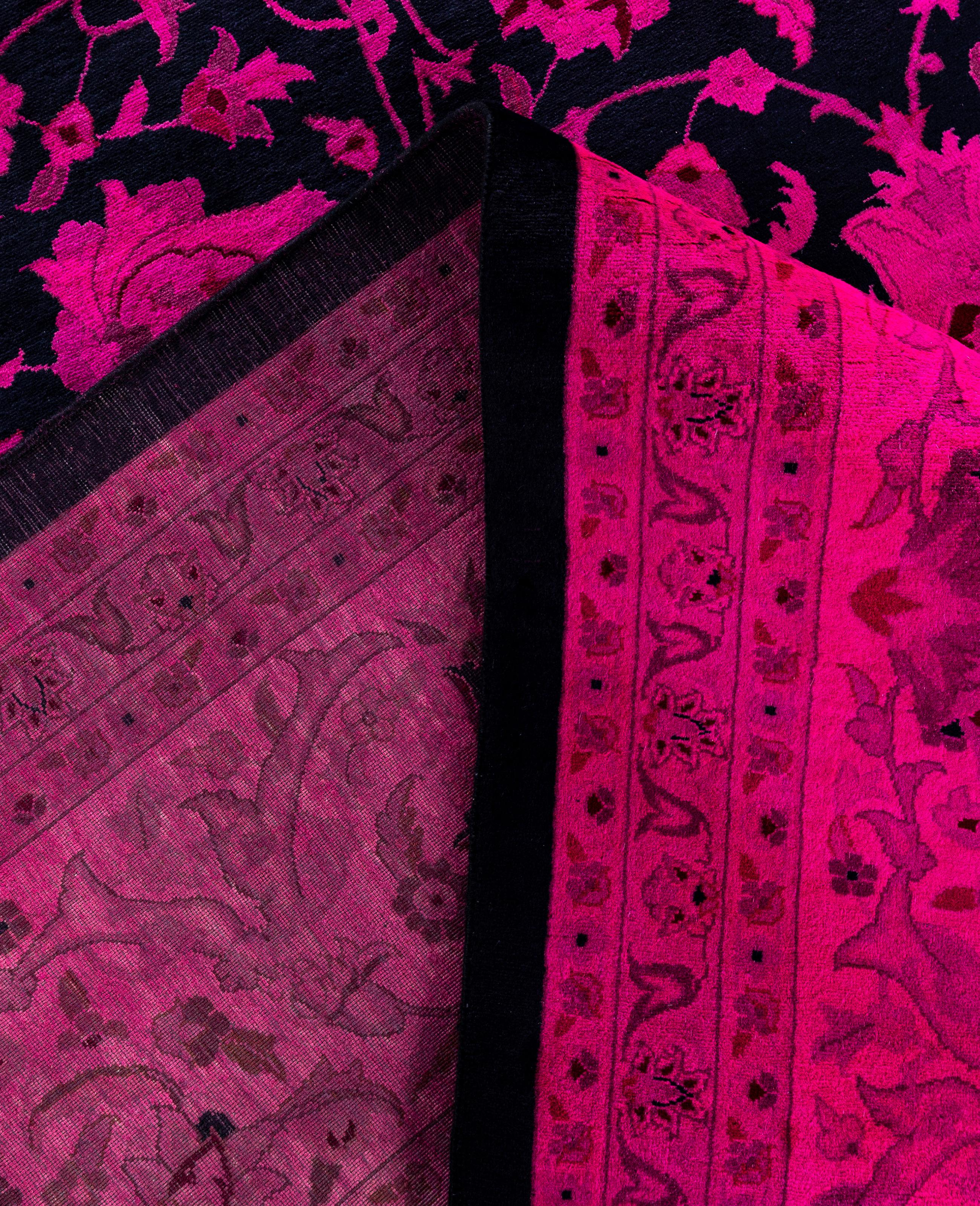 Contemporary Overdyed One-of-a-Kind Wool Pink Area Rug 12' 0