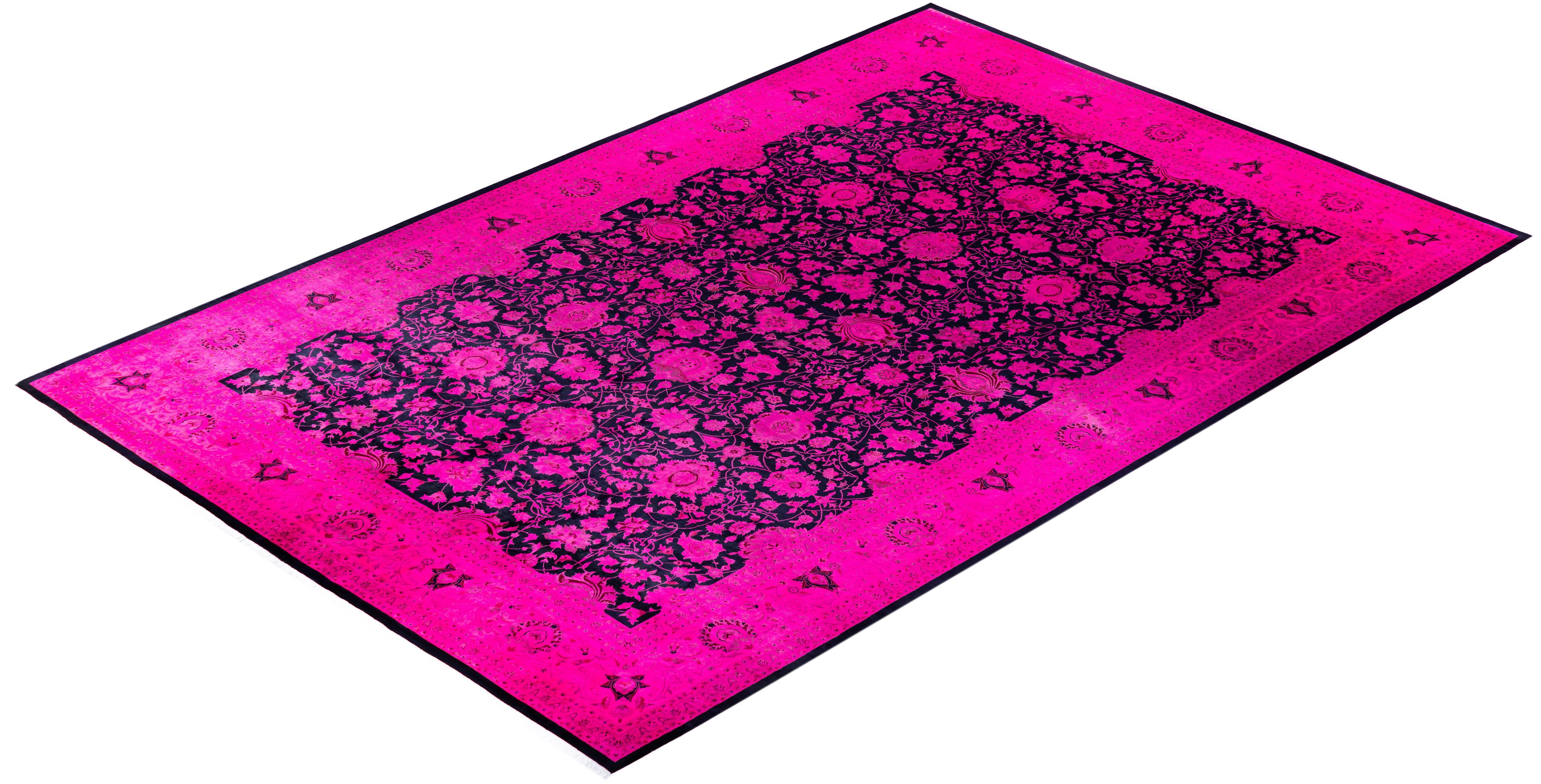Overdyed One-of-a-Kind Wool Pink Area Rug 12' 0