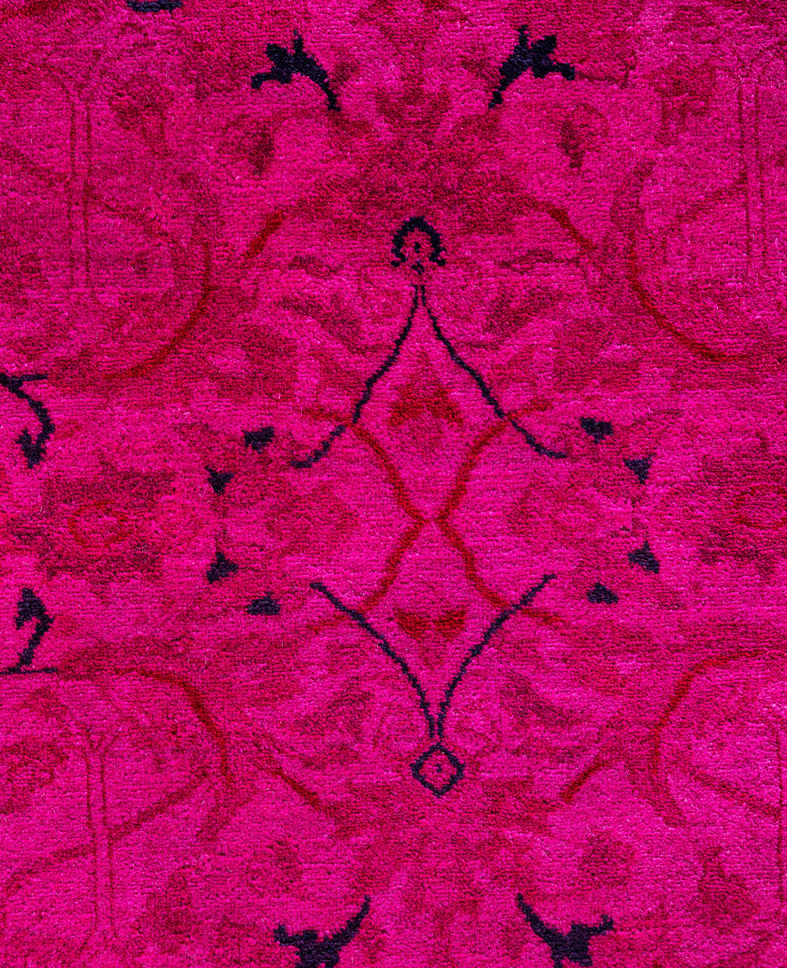 Pakistani Overdyed One-of-a-Kind Wool Pink Area Rug 12' 1