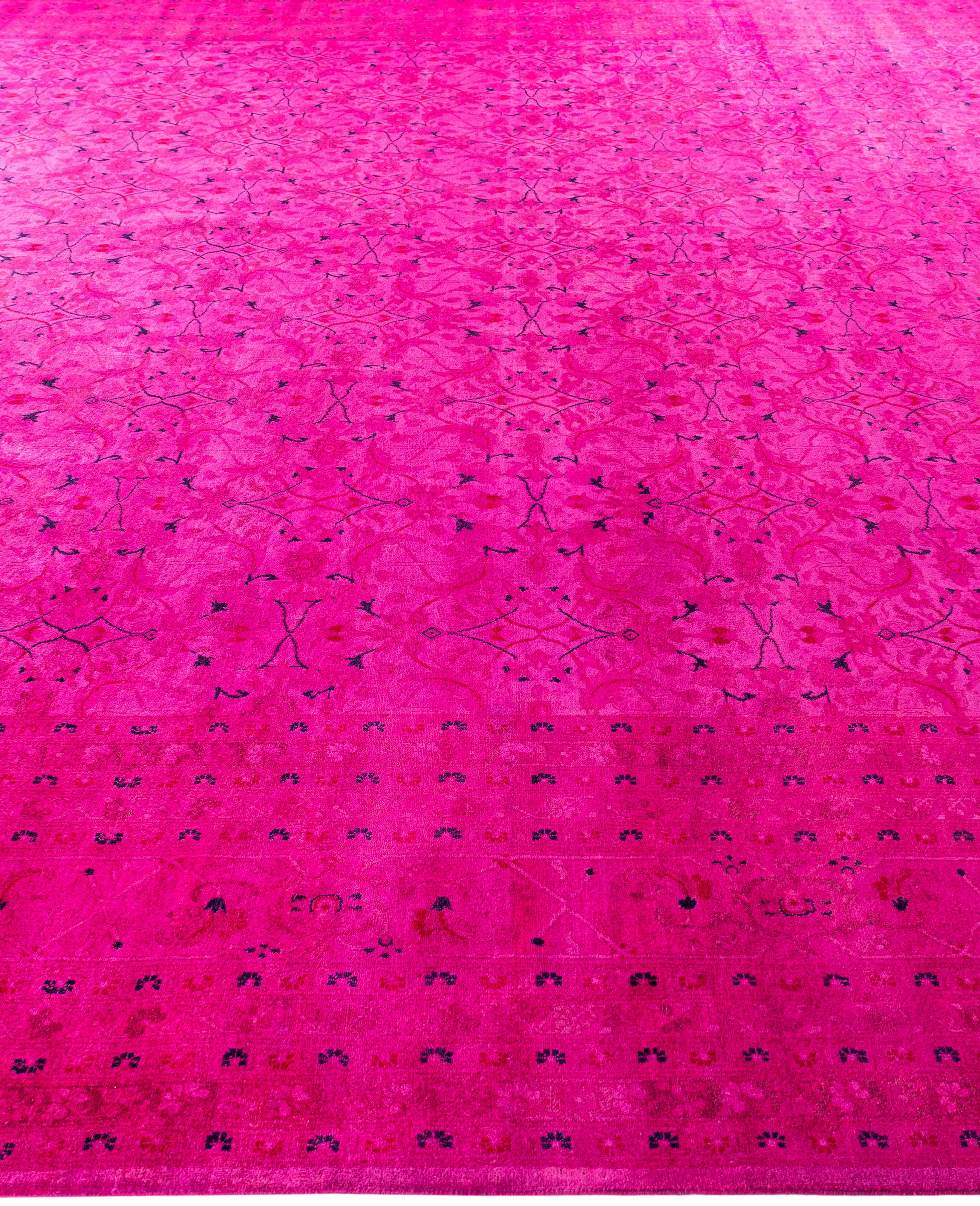 Hand-Knotted Overdyed One-of-a-Kind Wool Pink Area Rug 12' 1