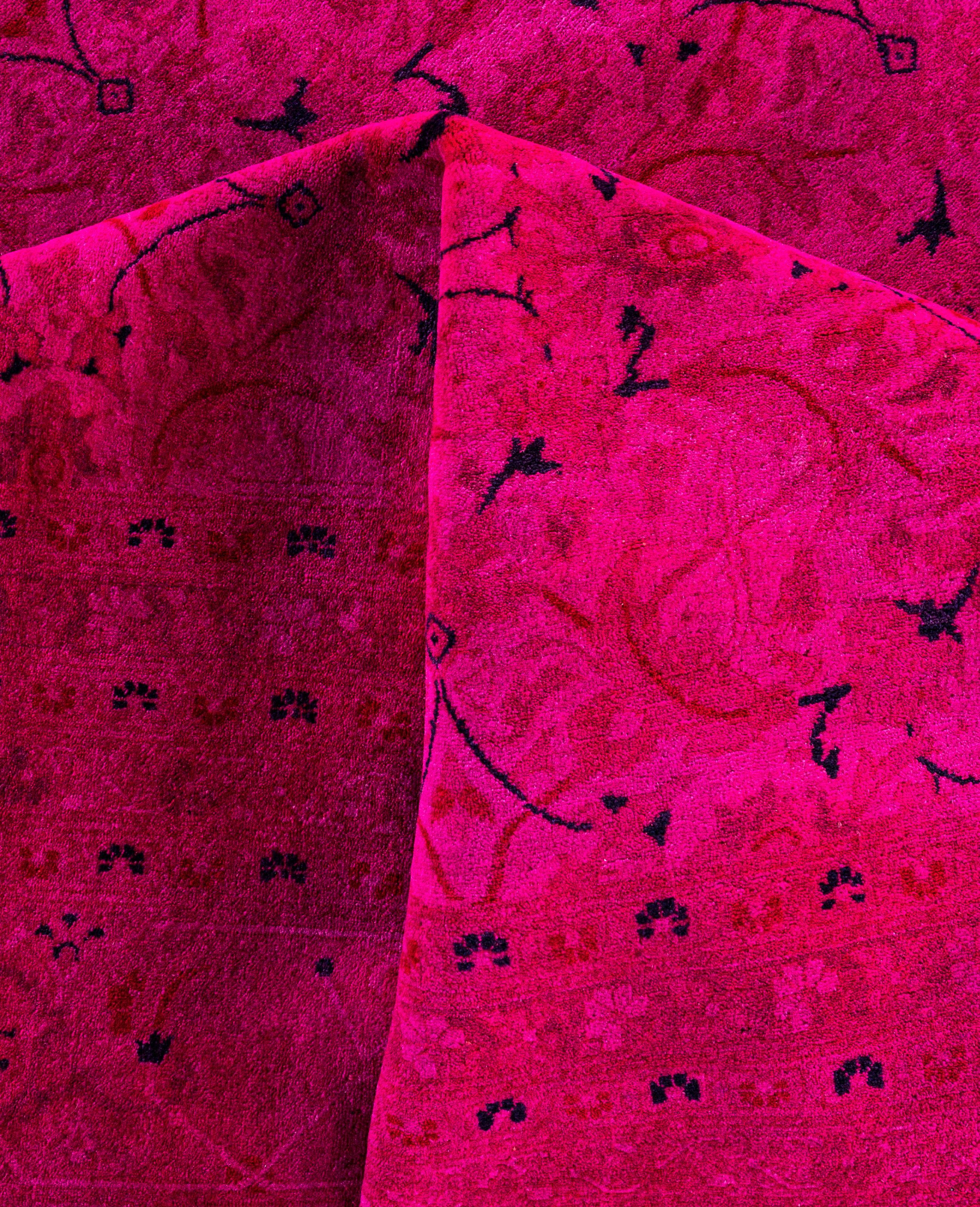 Contemporary Overdyed One-of-a-Kind Wool Pink Area Rug 12' 1
