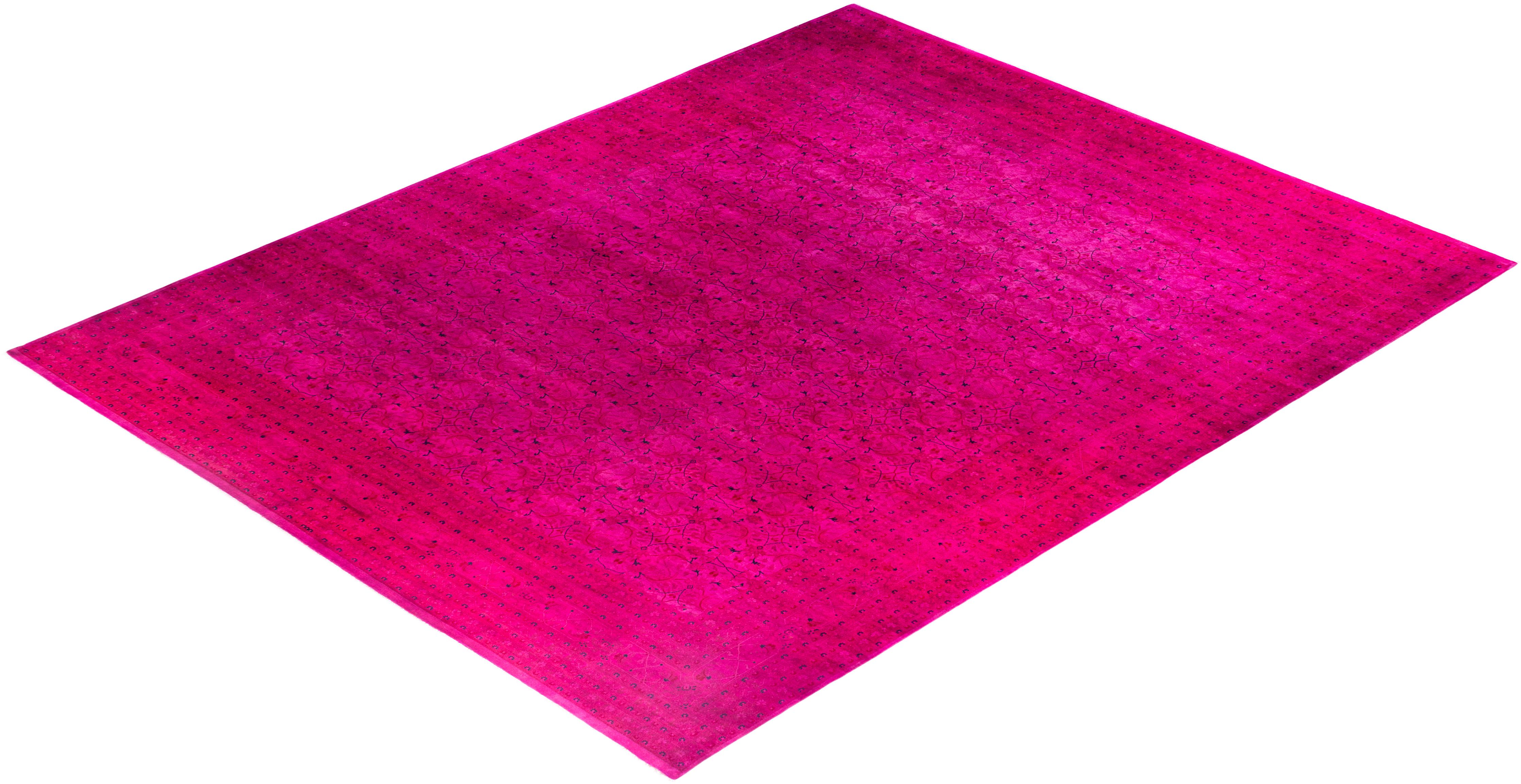 Overdyed One-of-a-Kind Wool Pink Area Rug 12' 1