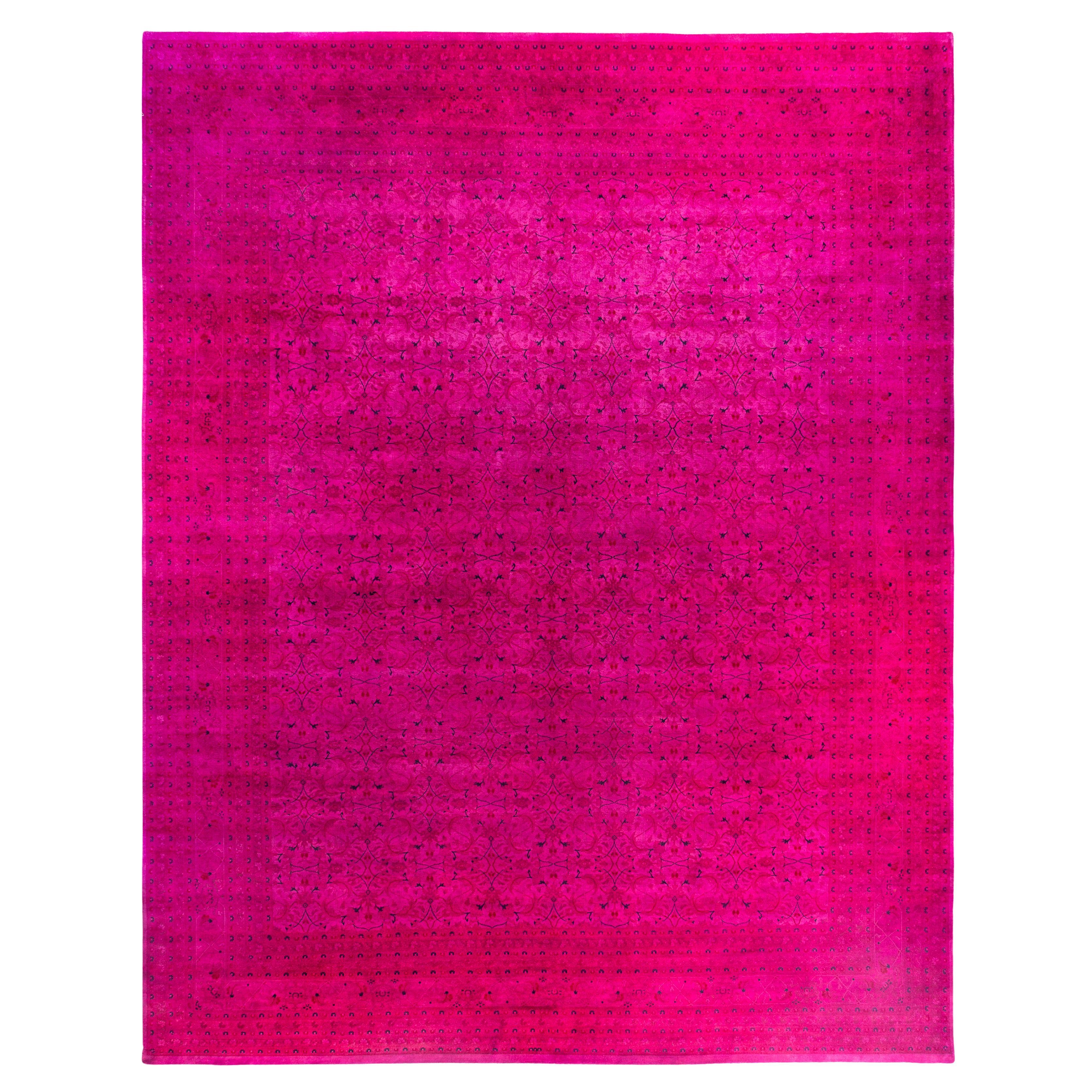 Overdyed One-of-a-Kind Wool Pink Area Rug 12' 1" x 15' 3" For Sale