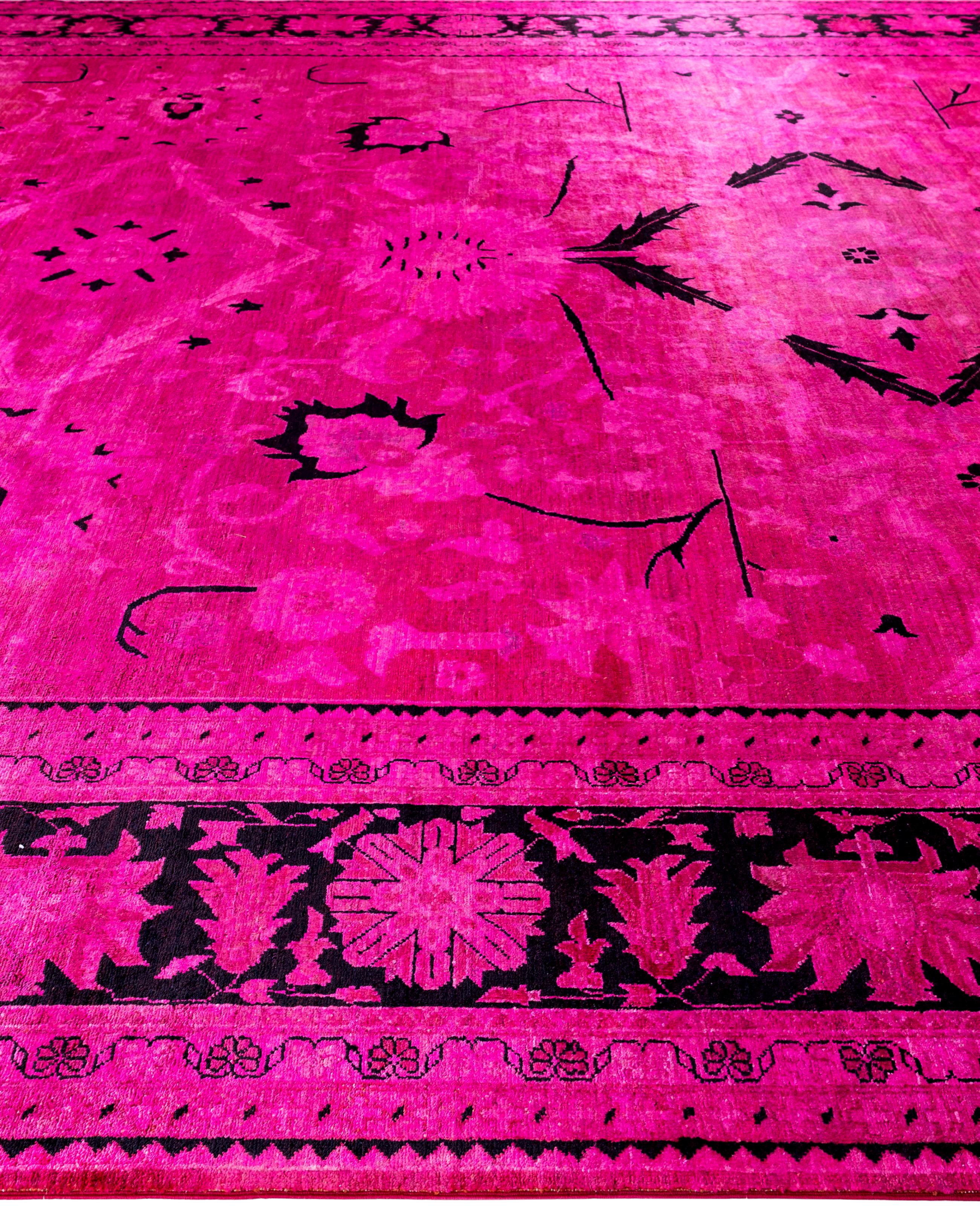 Annodato a mano Tappeto Area Rosa in Lana Overdyed One of a-Kind 12' 1