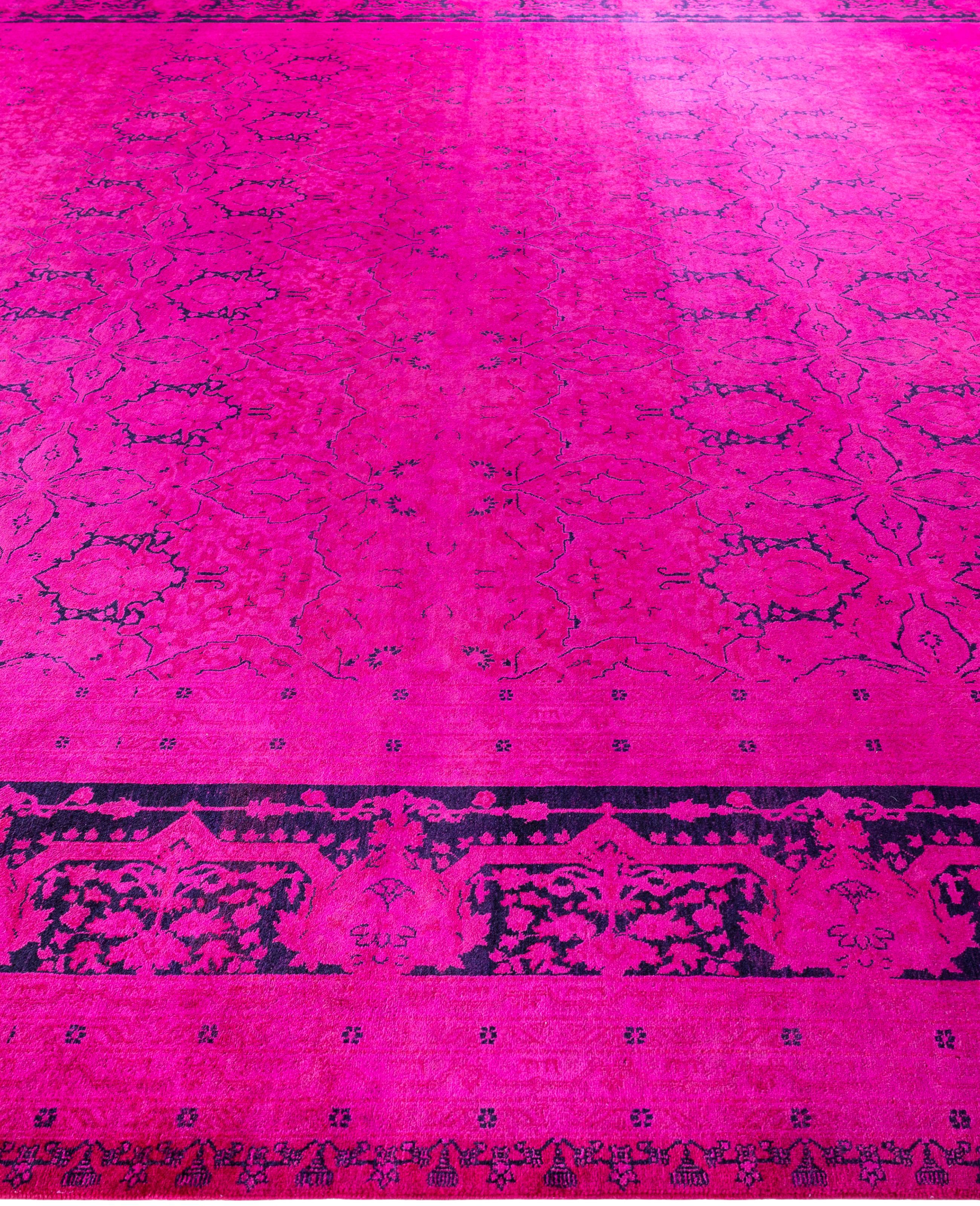 Annodato a mano Tappeto da giardino Overdyed One of a-Kind Wool Pink 12' 1