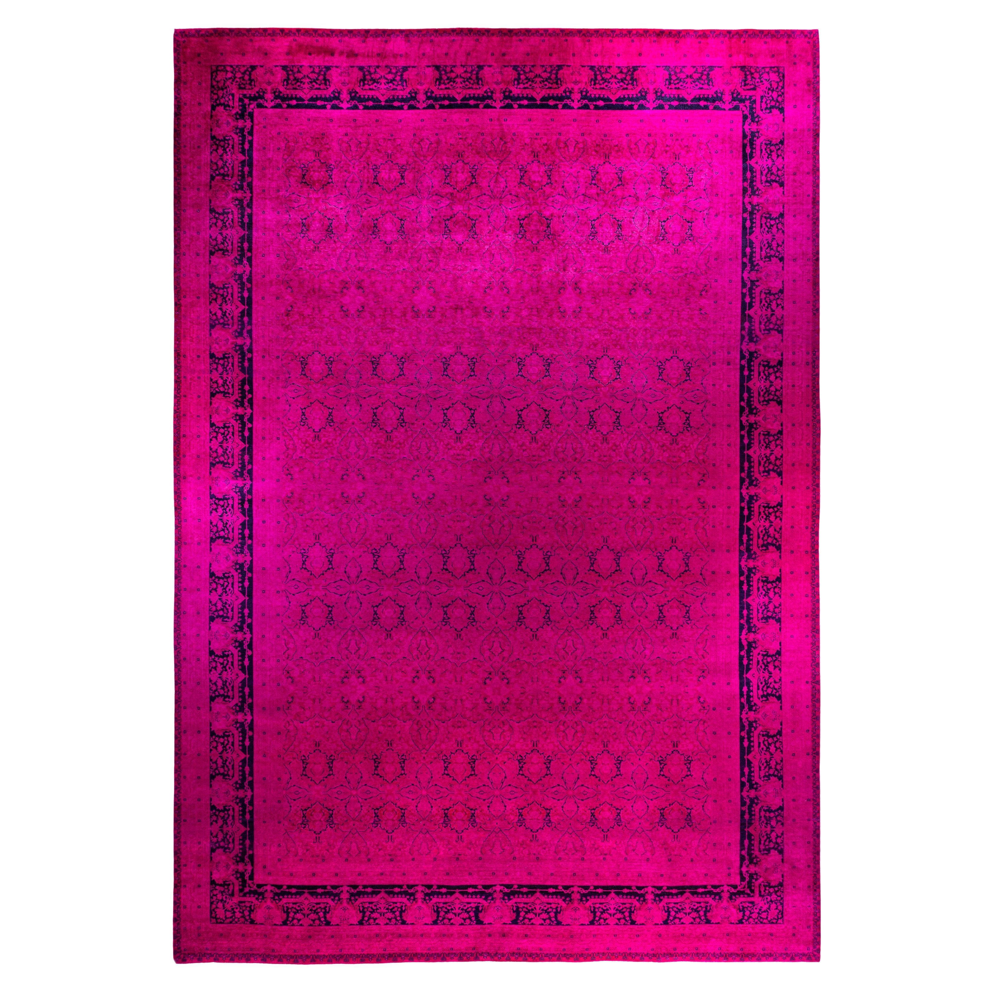 Tappeto da giardino Overdyed One of a-Kind Wool Pink 12' 1" x 18' 0" in vendita