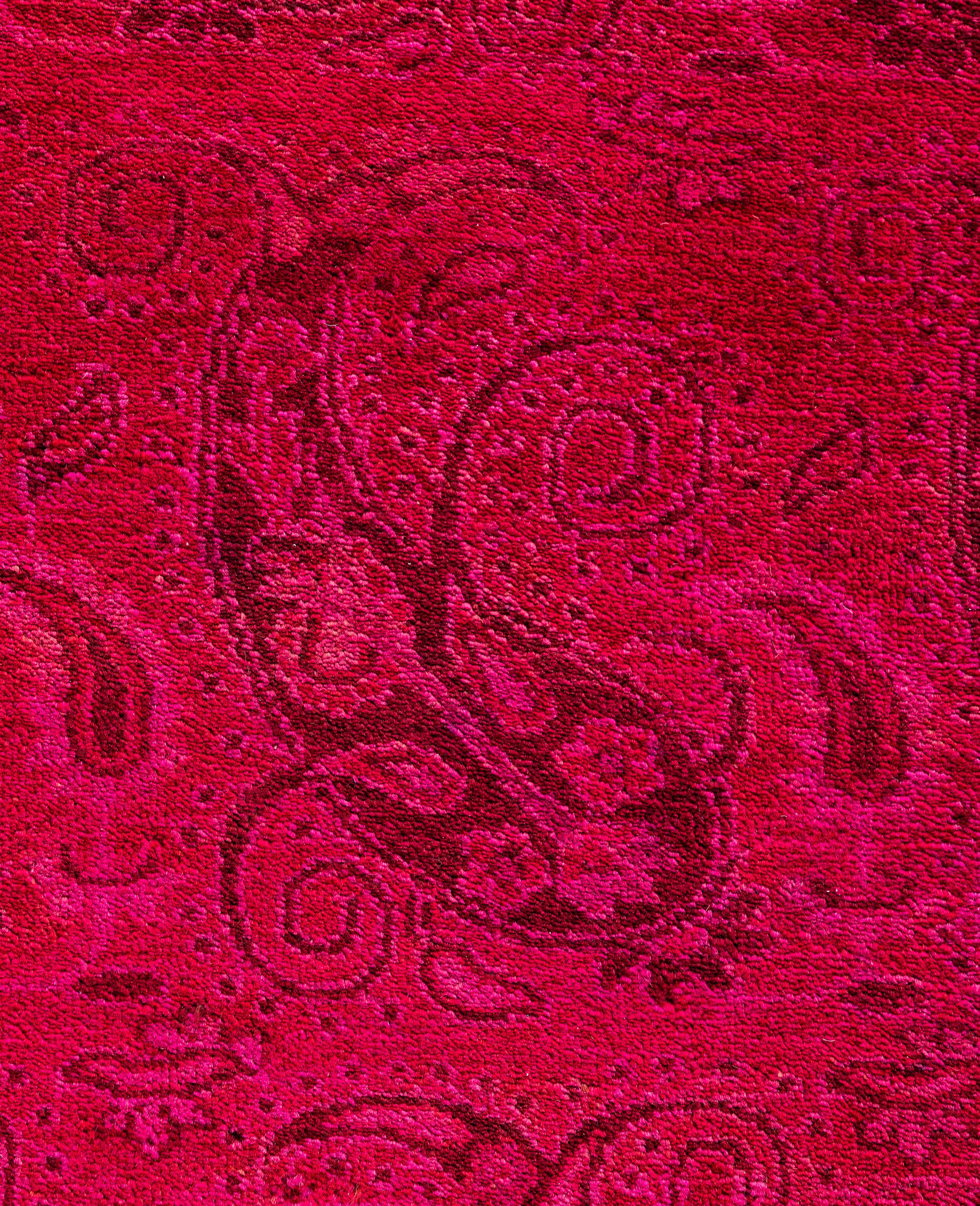 Pakistani Overdyed One-of-a-Kind Wool Pink Area Rug 12' 2