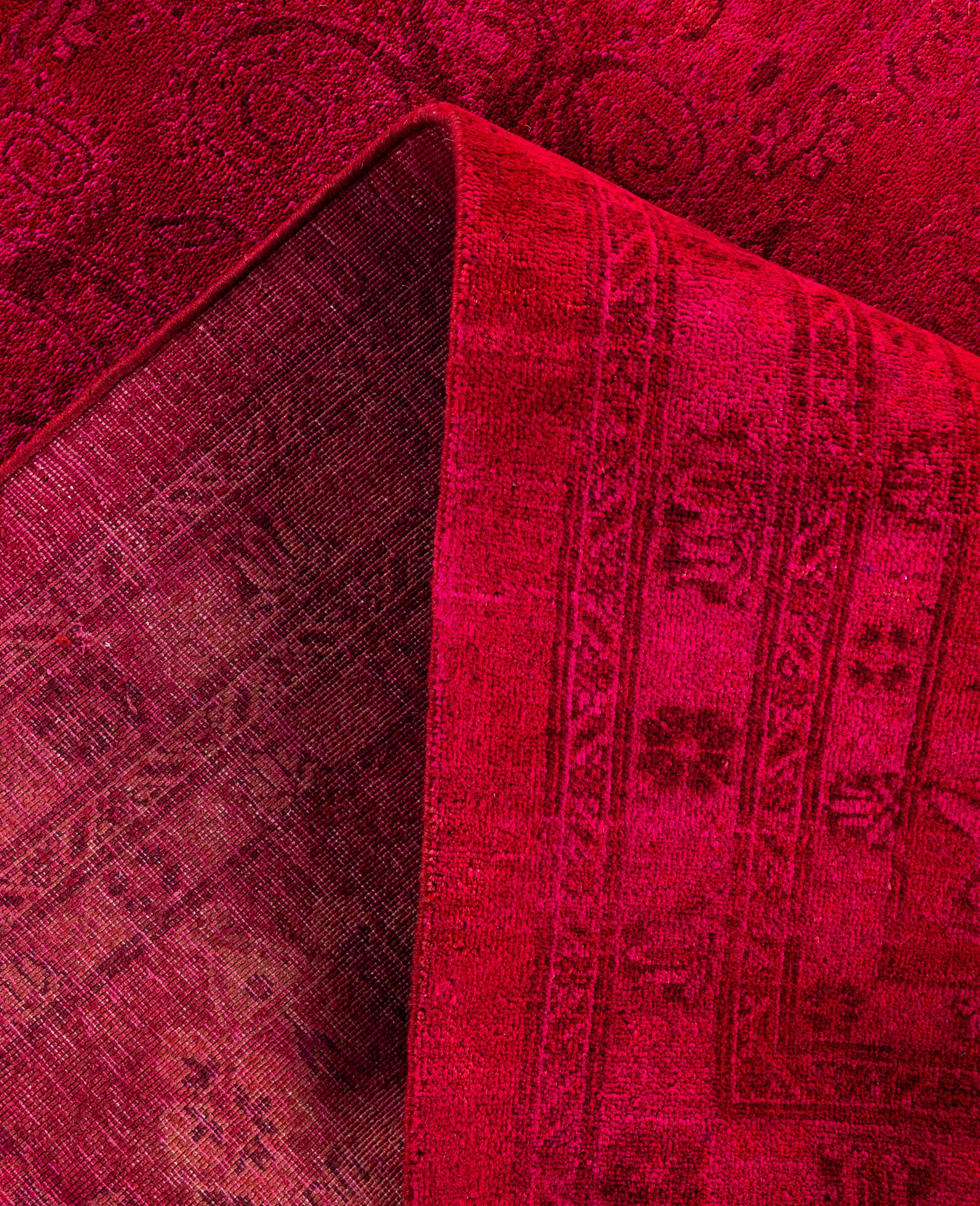 Contemporary Overdyed One-of-a-Kind Wool Pink Area Rug 12' 2