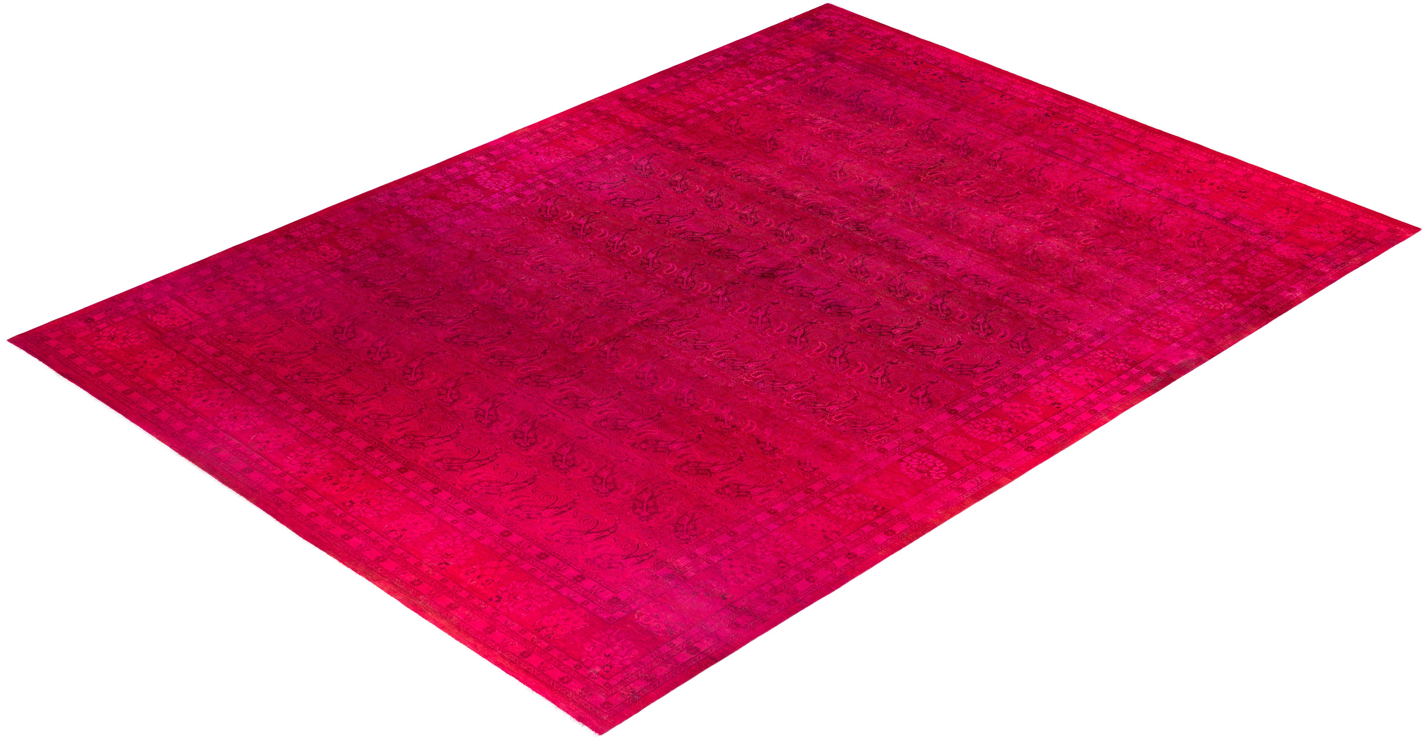 Overdyed One-of-a-Kind Wool Pink Area Rug 12' 2