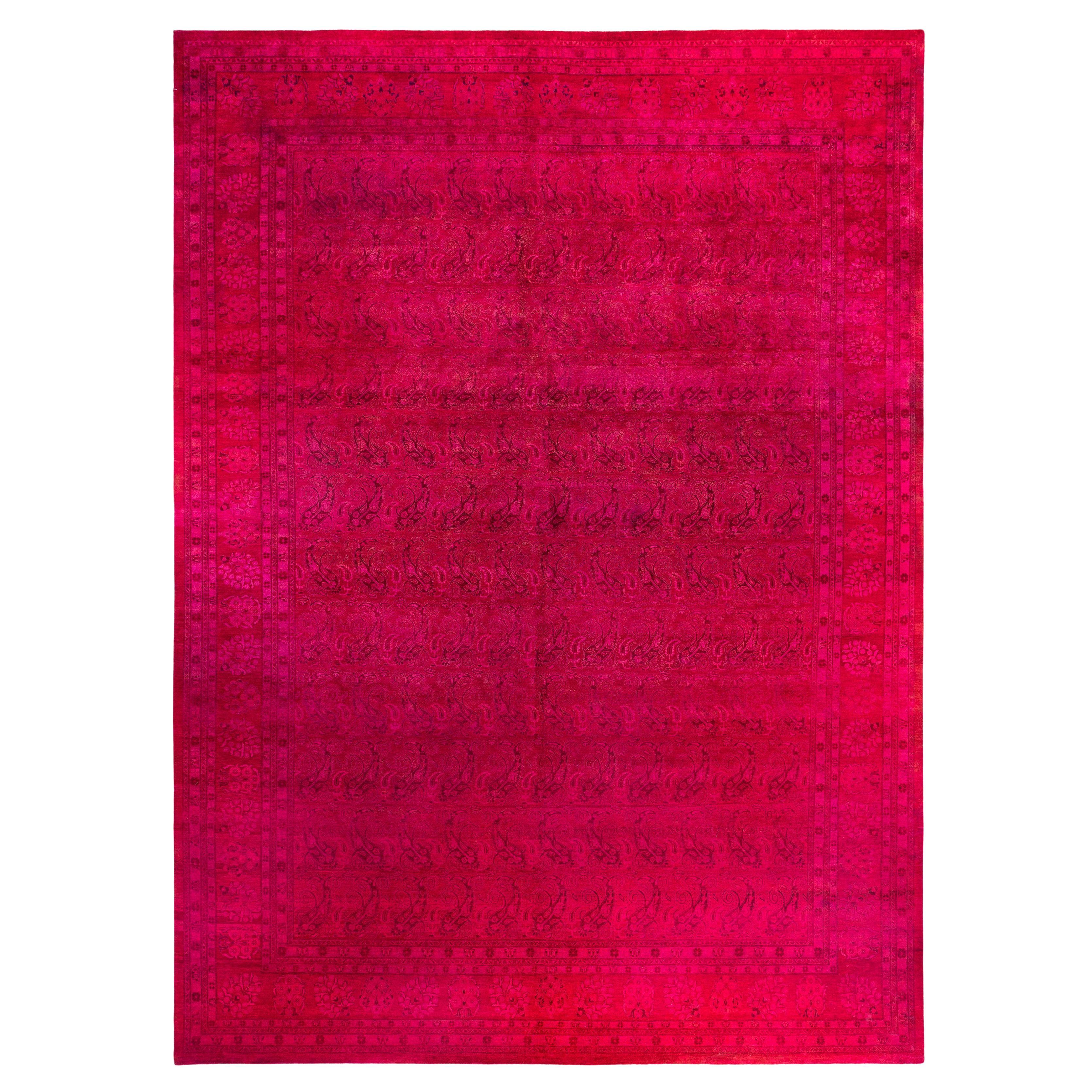 Overdyed One-of-a-Kind Wool Pink Area Rug 12' 2" x 16' 4" For Sale