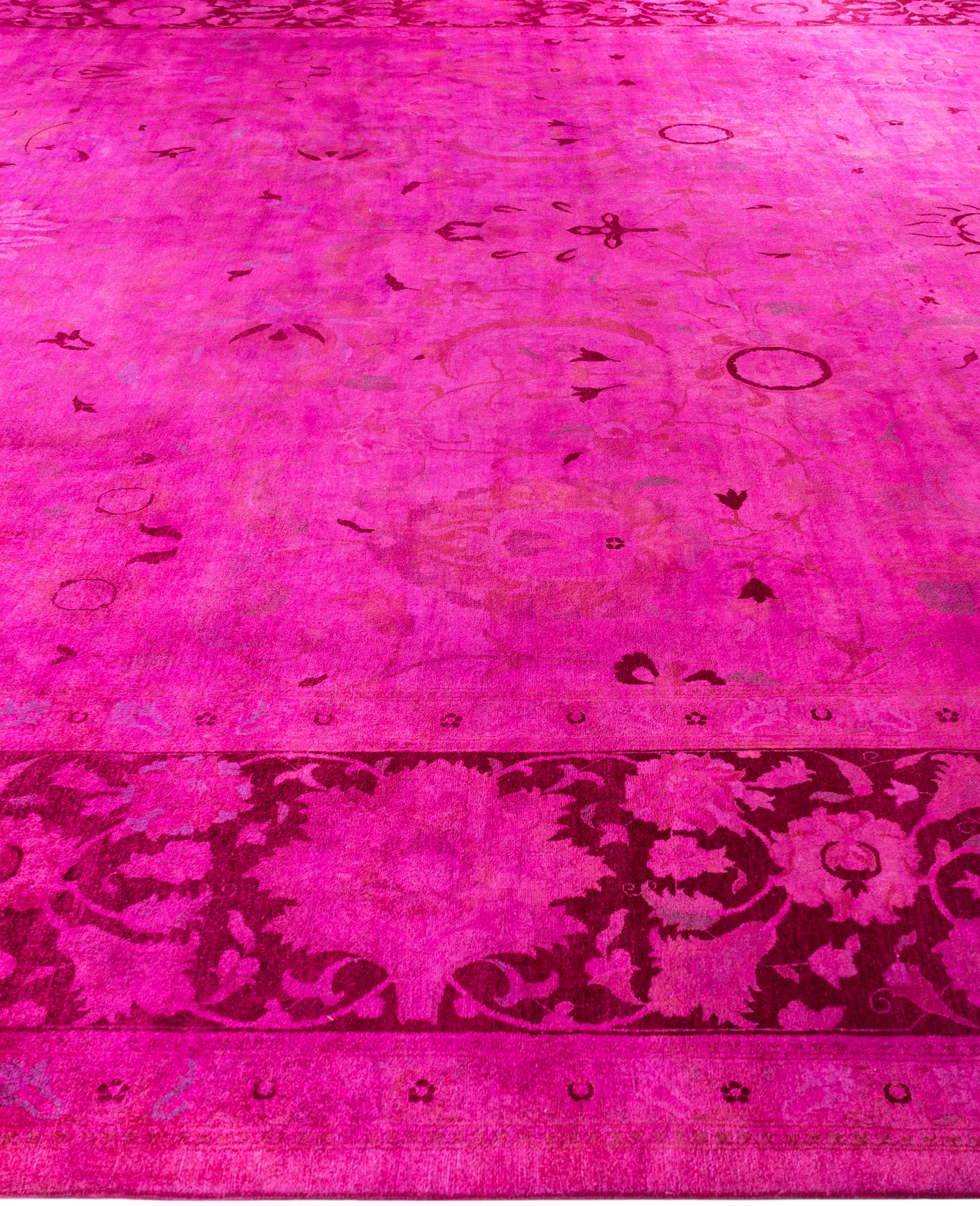 Noué à la main Tapis de sol en laine surteint et unique en son genre rose 12' 2