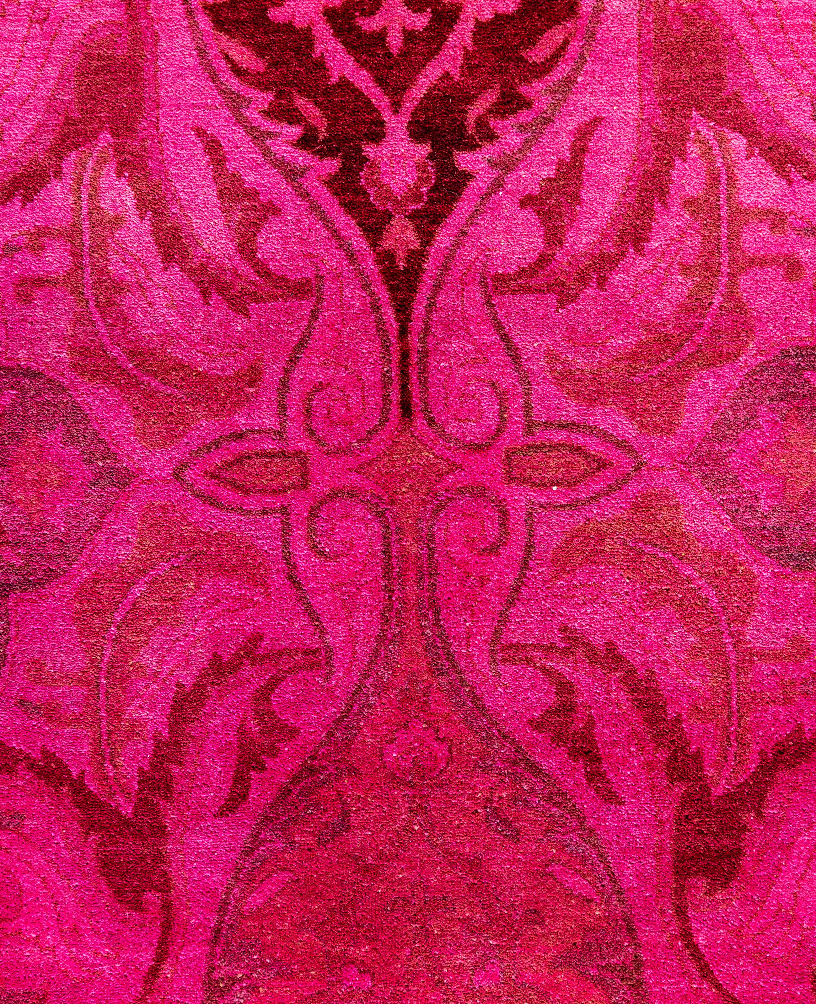 Pakistani Overdyed One-of-a-Kind Wool Pink Area Rug 12' 4