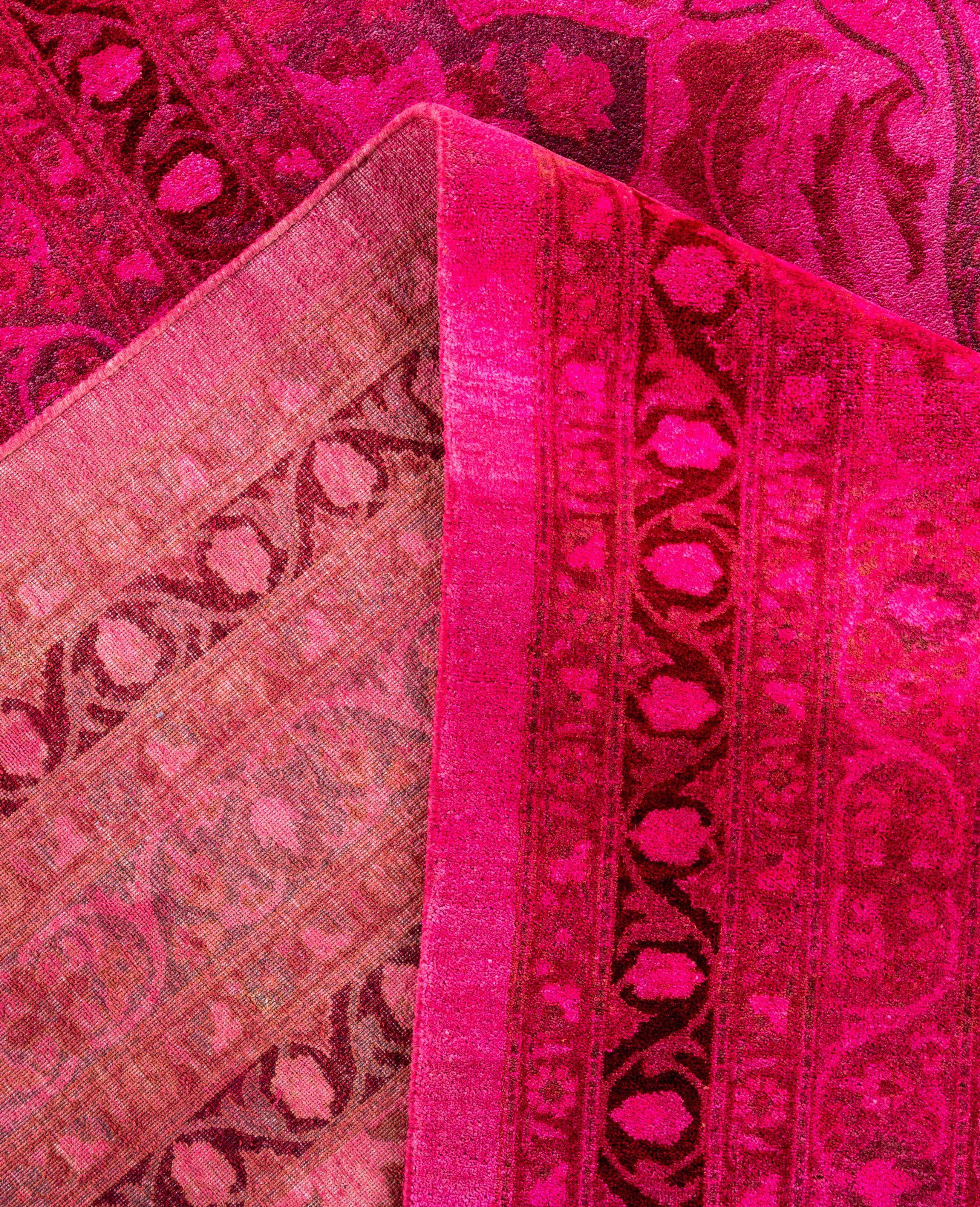 Contemporary Overdyed One-of-a-Kind Wool Pink Area Rug 12' 4