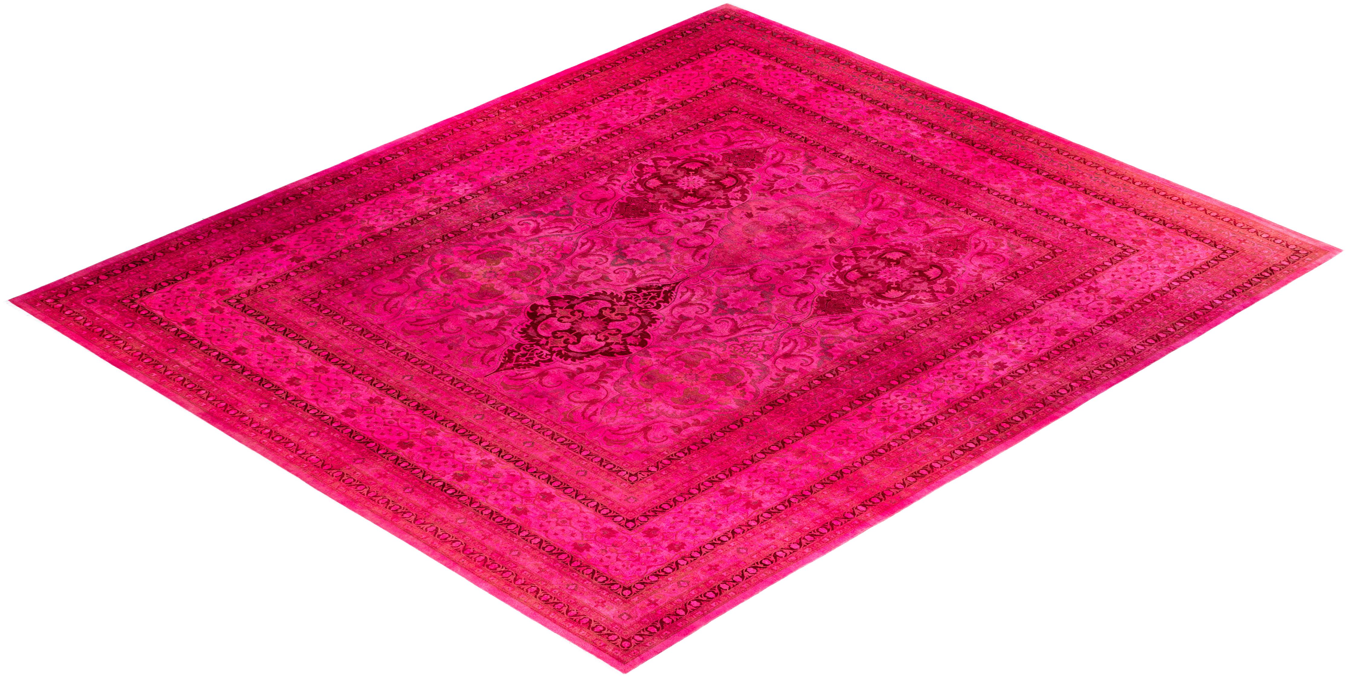 Overdyed One-of-a-Kind Wool Pink Area Rug 12' 4