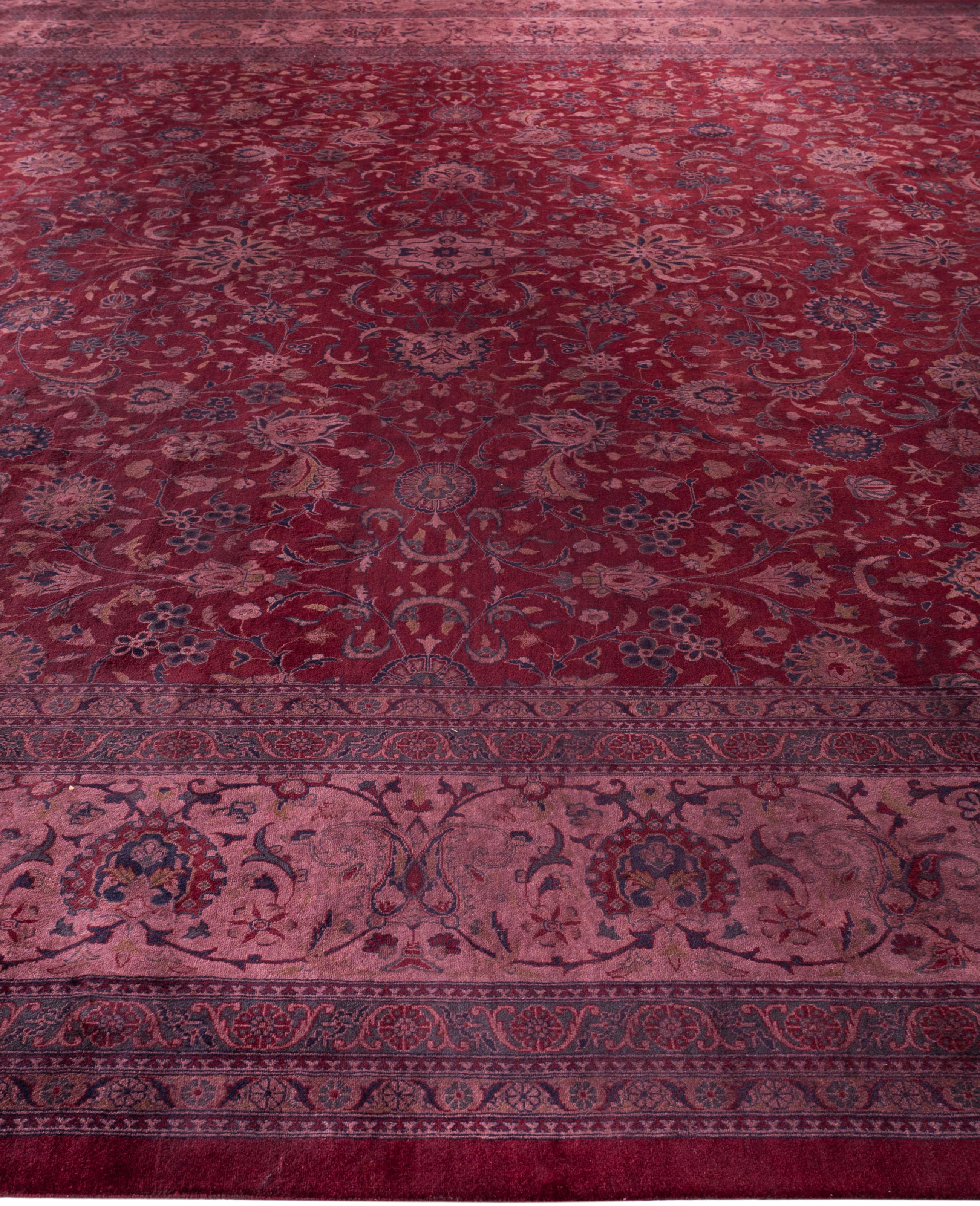 Noué à la main Tapis de zone en laine surteint unique en son genre rose 12' 4