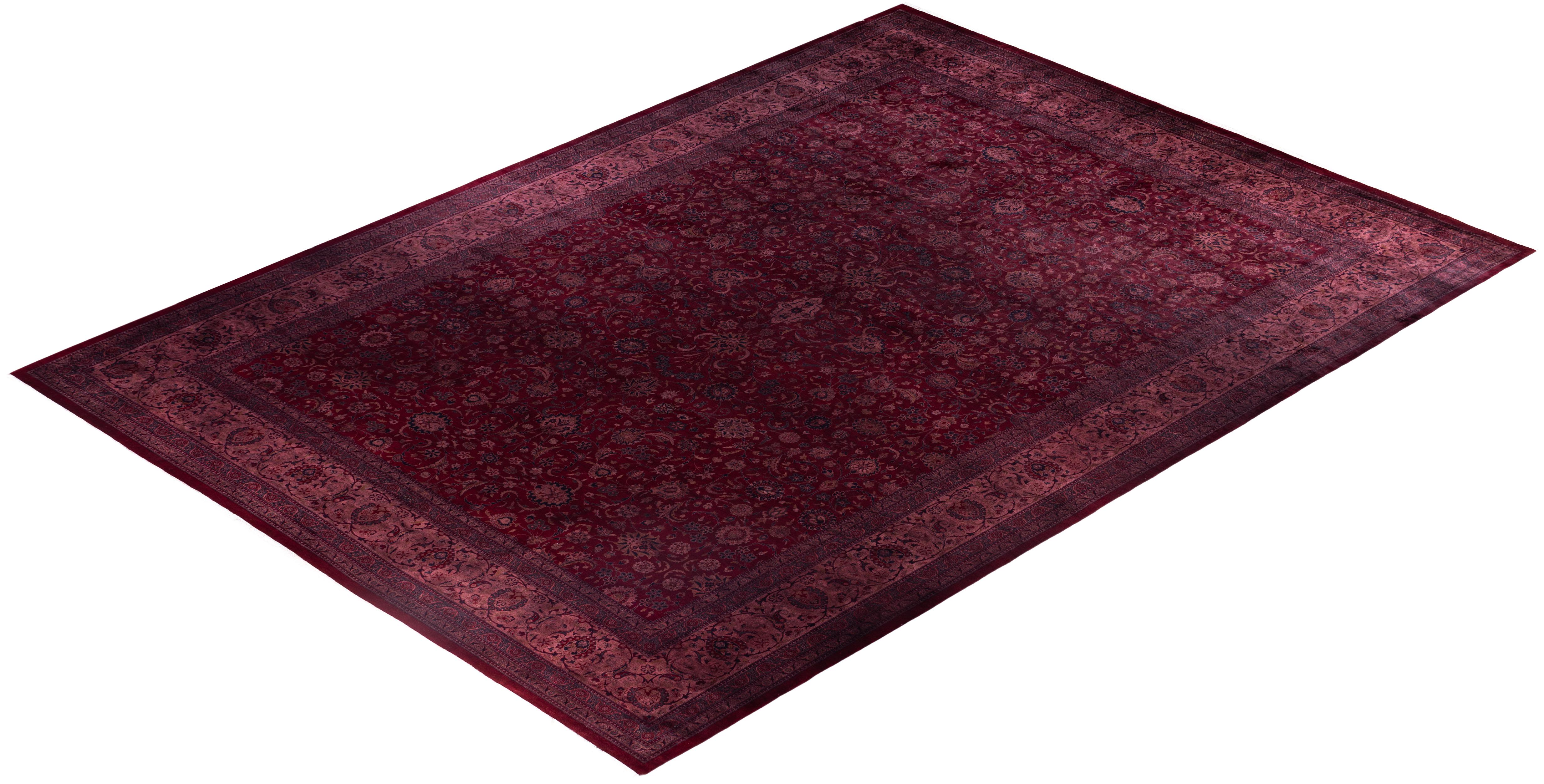 Tapis de zone en laine surteint unique en son genre rose 12' 4