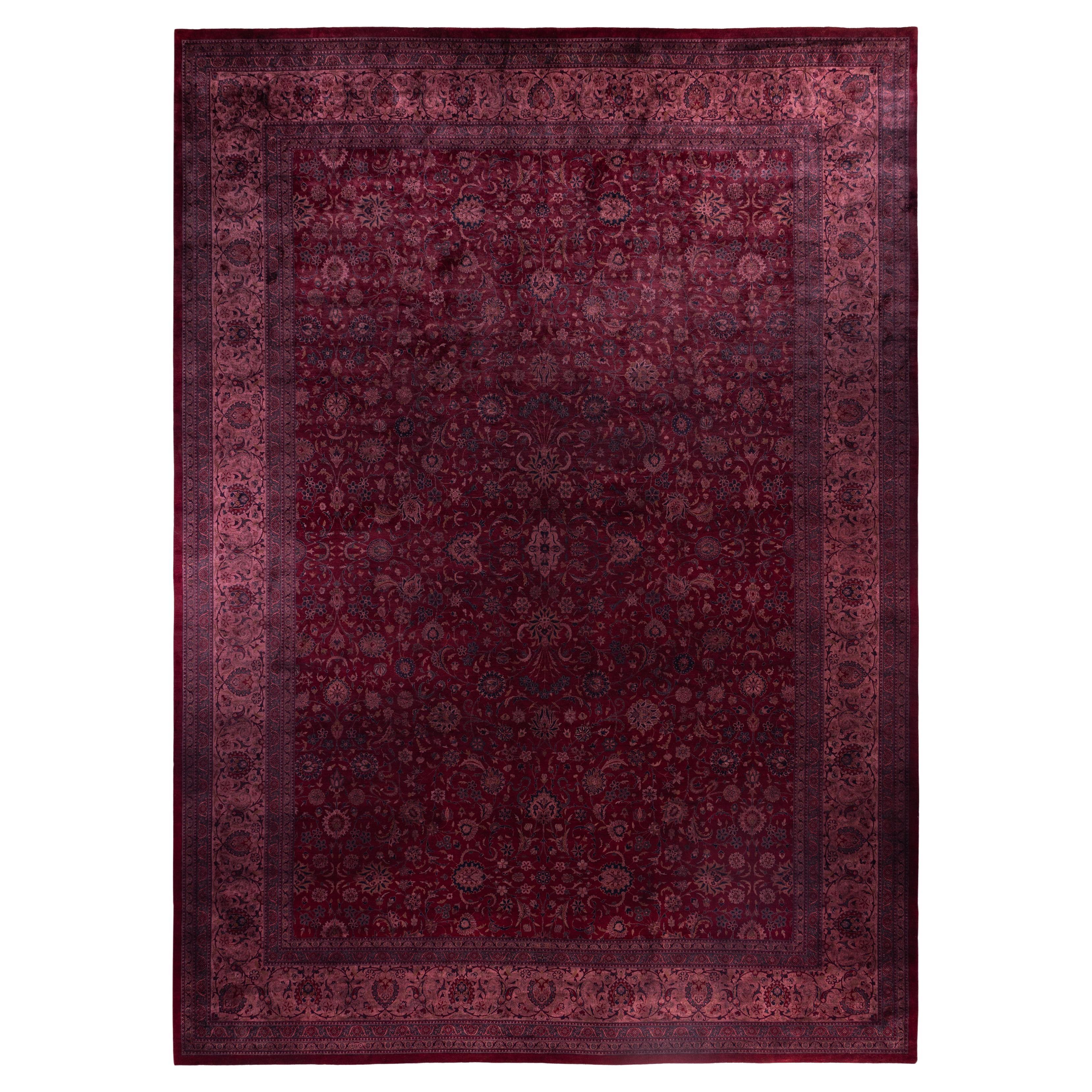 Tapis de zone en laine surteint unique en son genre rose 12' 4" x 17' 0"