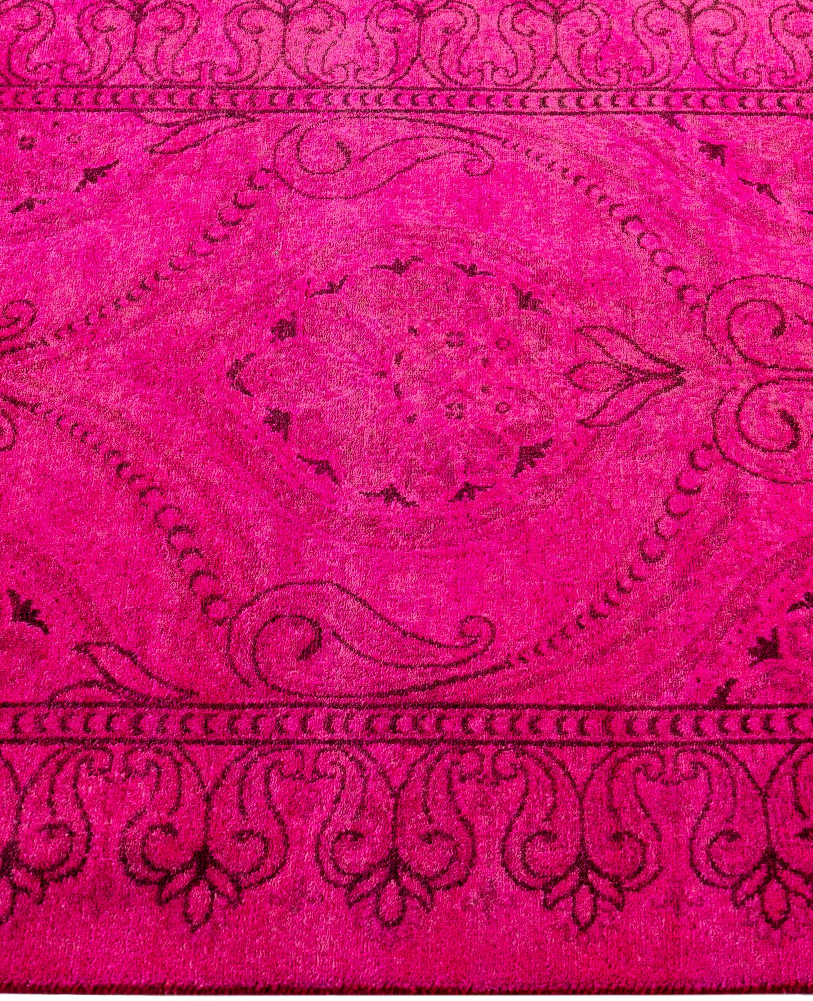 Annodato a mano Tappeto per l'area rosa in lana Overdyed One-of-a-Kind 2' 8