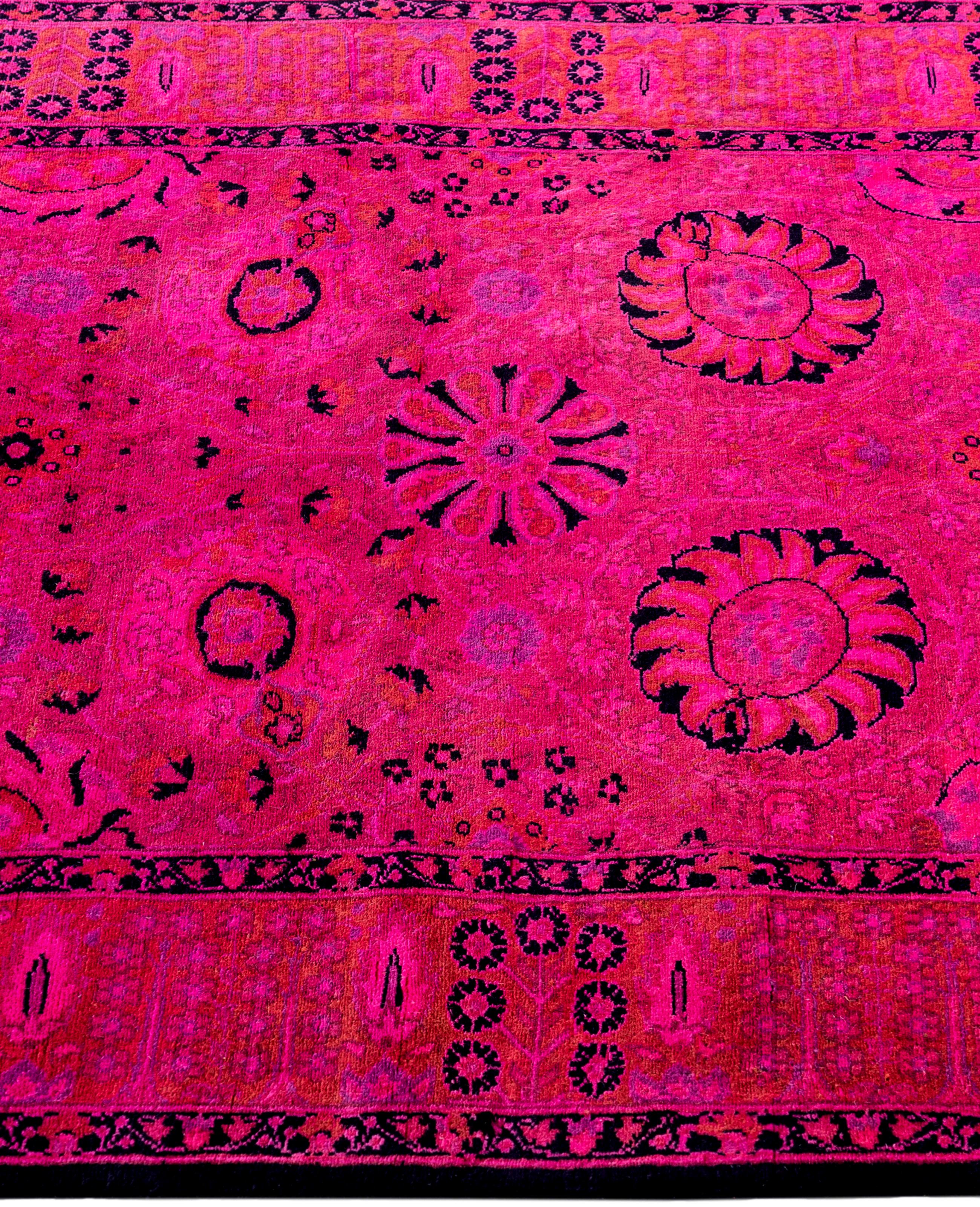 Annodato a mano Tappeto per l'area rosa in lana Overdyed One-of-a-Kind 3' 1