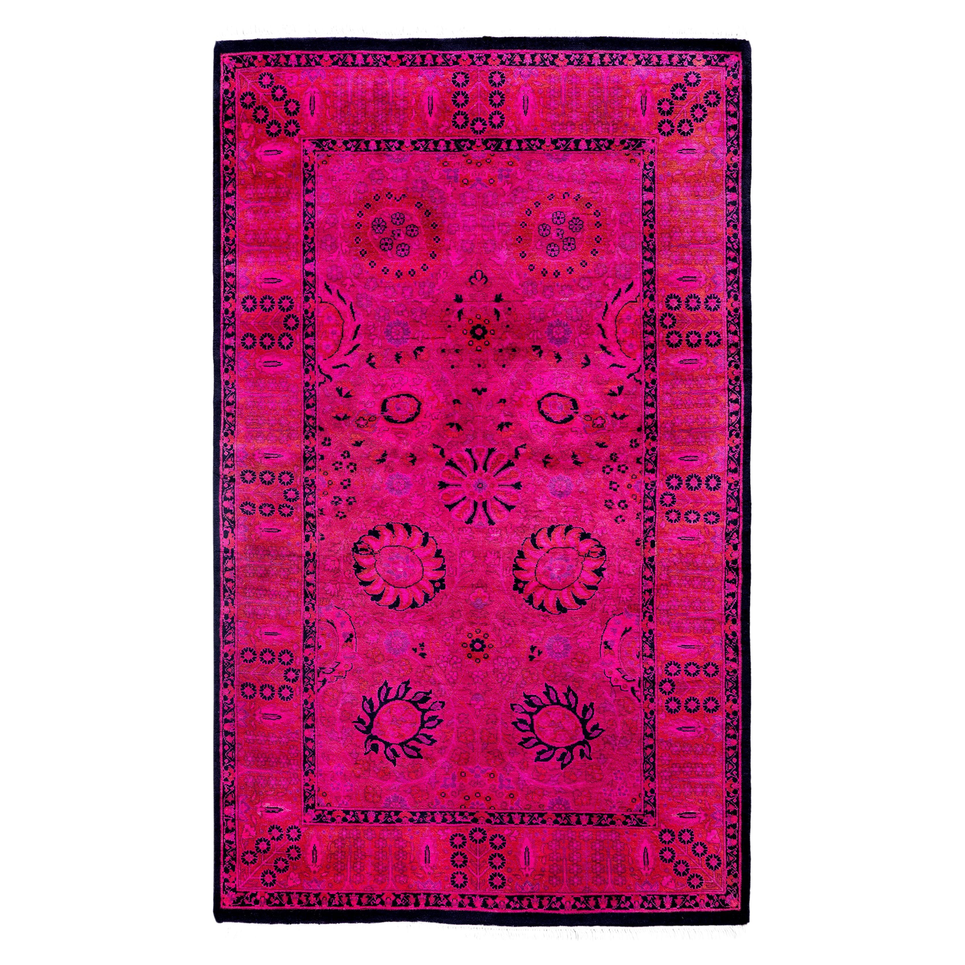 Tappeto per l'area rosa in lana Overdyed One-of-a-Kind 3' 1" x 5' 2"