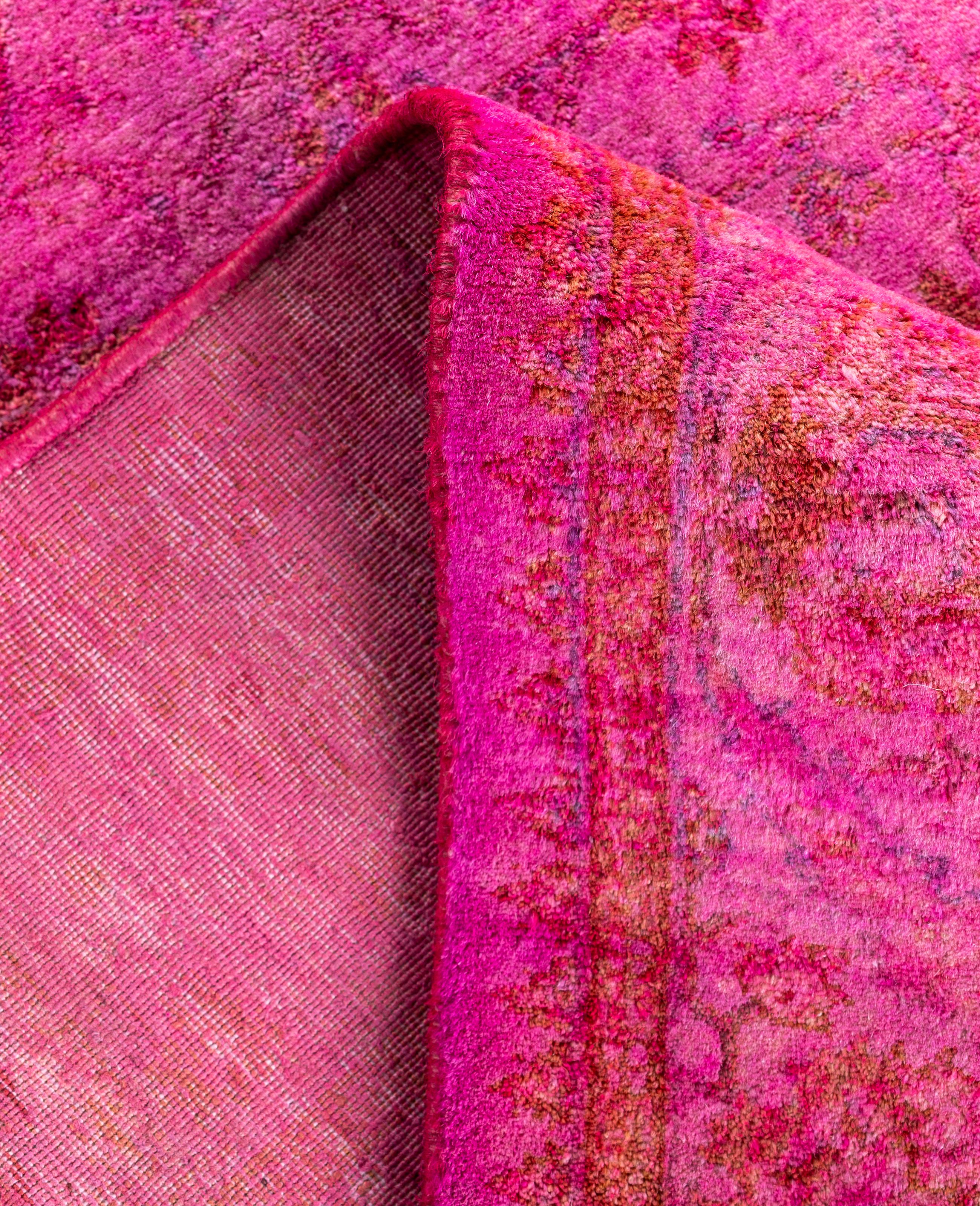 XXI secolo e contemporaneo Tappeto Area Rosa in Lana Overdyed One-of-a-Kind 3' 1