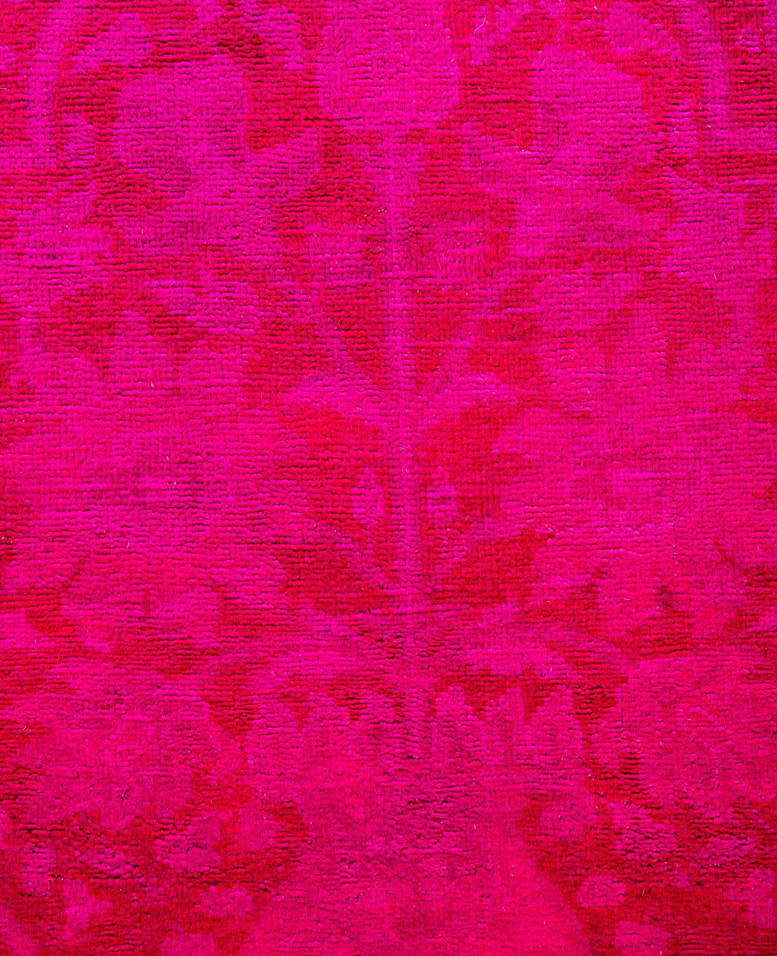 Pakistani Overdyed One-of-a-Kind Wool Pink Area Rug 4' 1