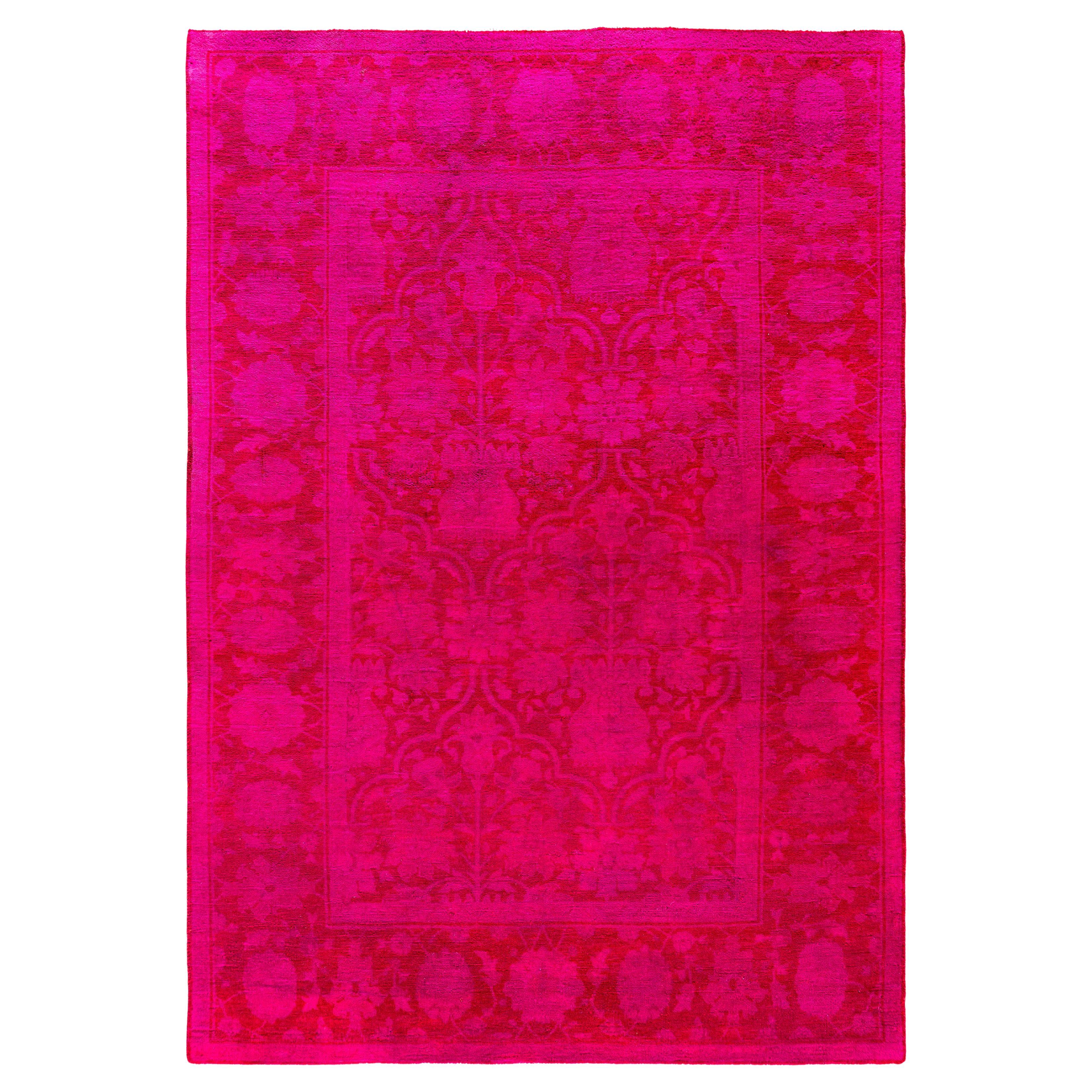 Overdyed One-of-a-Kind Wool Pink Area Rug 4' 1" x 5' 10"