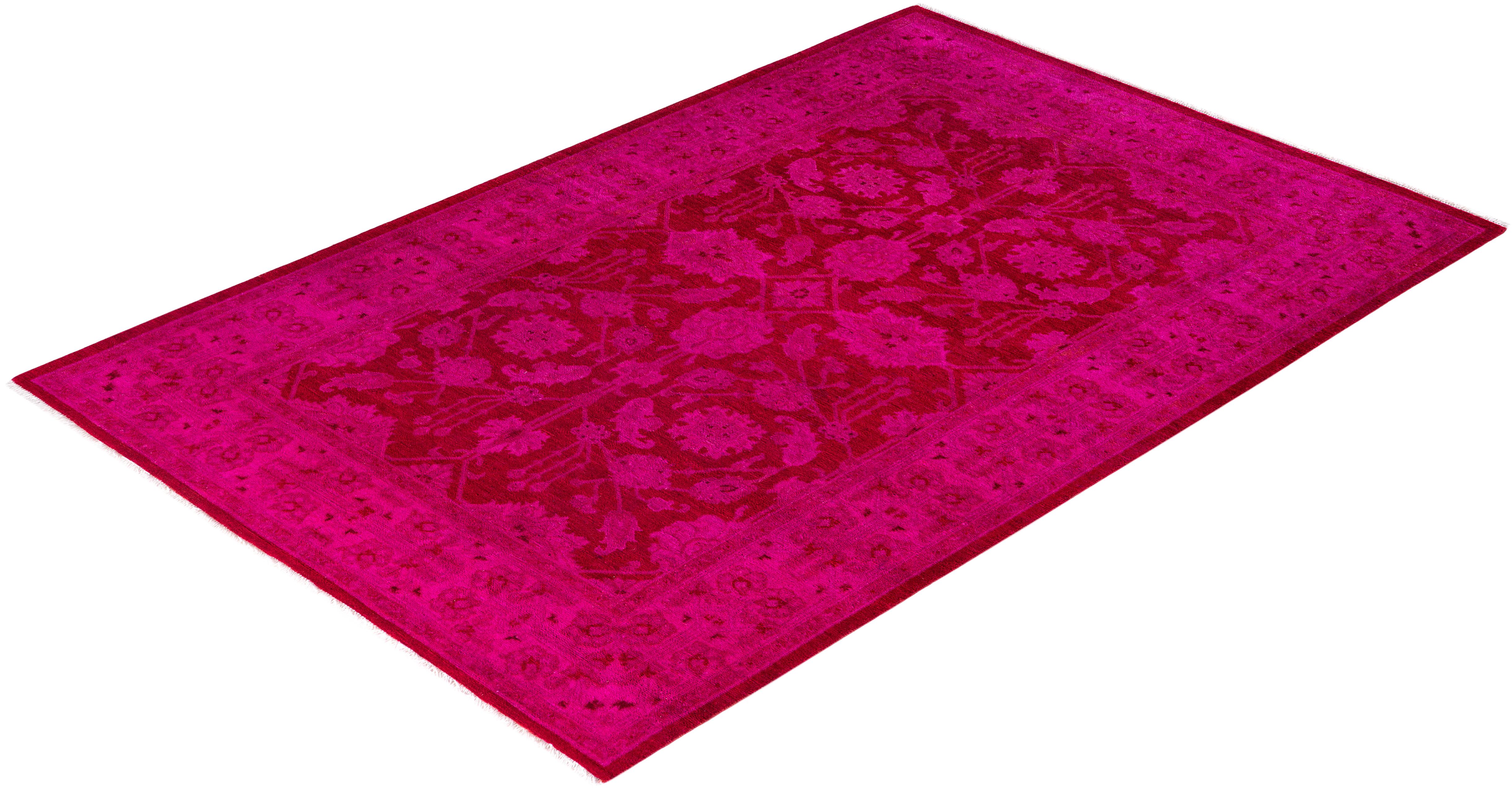 Alfombra de lana Overdyed Única Rosa 4' 1