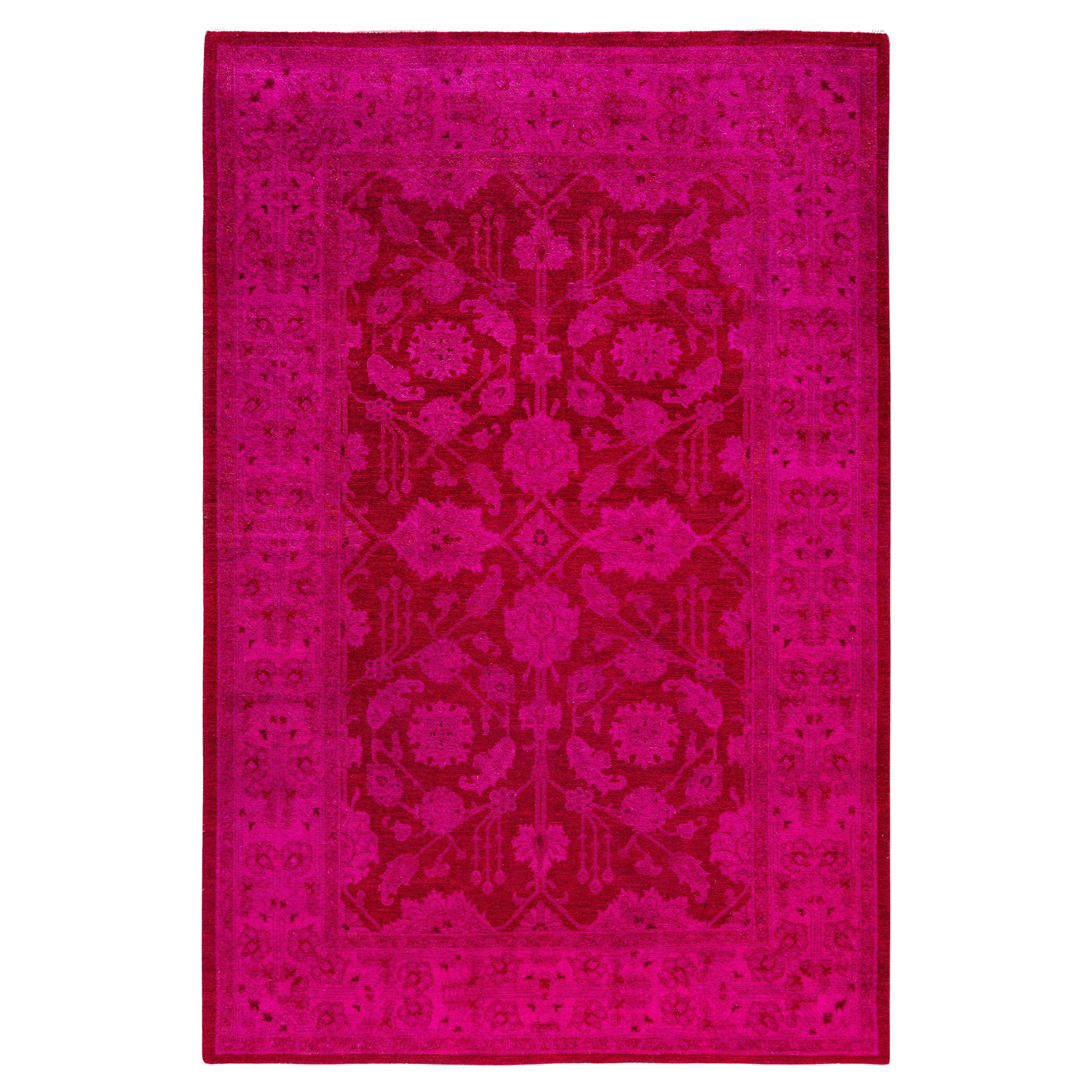 Alfombra de lana Overdyed Única Rosa 4' 1" x 6' 1" en venta