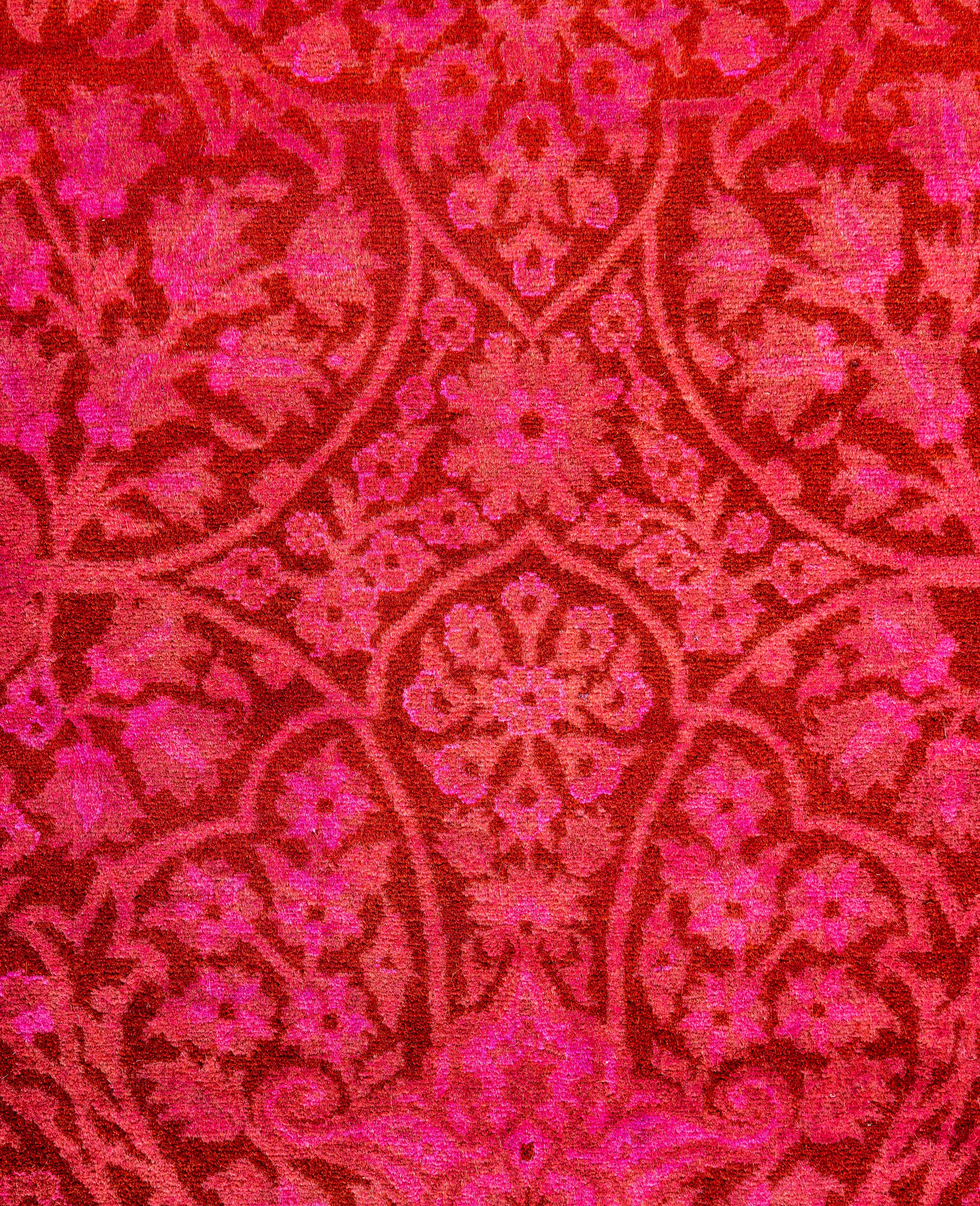 Pakistani Overdyed One-of-a-Kind Wool Pink Area Rug 4' 1