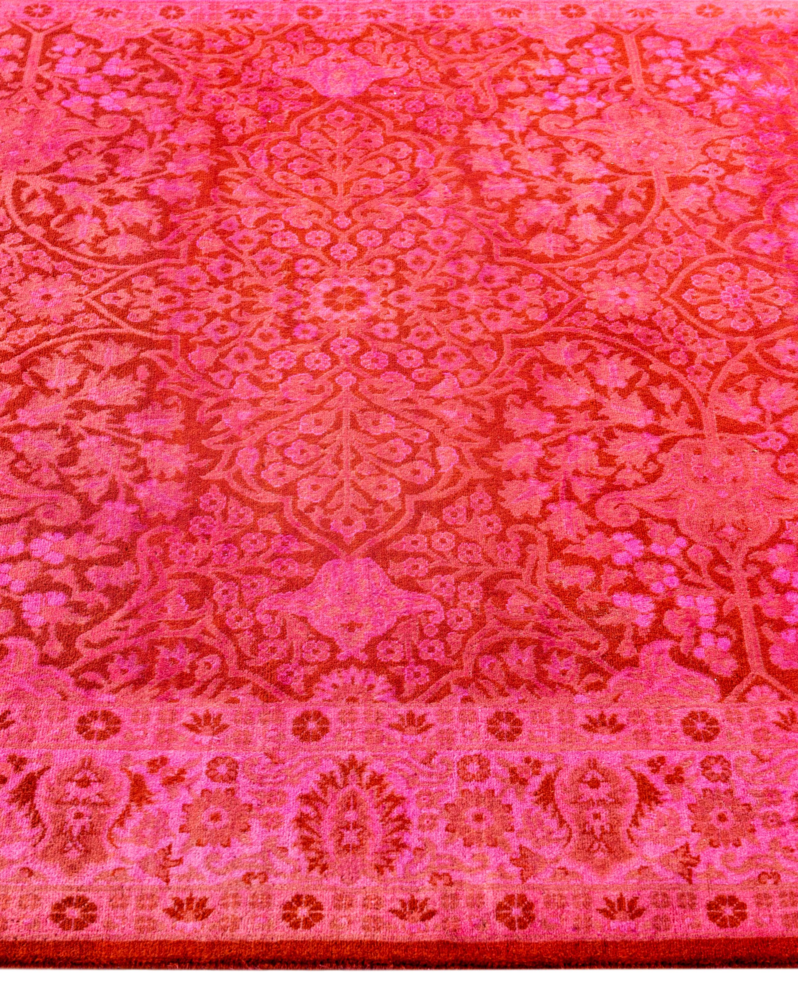 Hand-Knotted Overdyed One-of-a-Kind Wool Pink Area Rug 4' 1