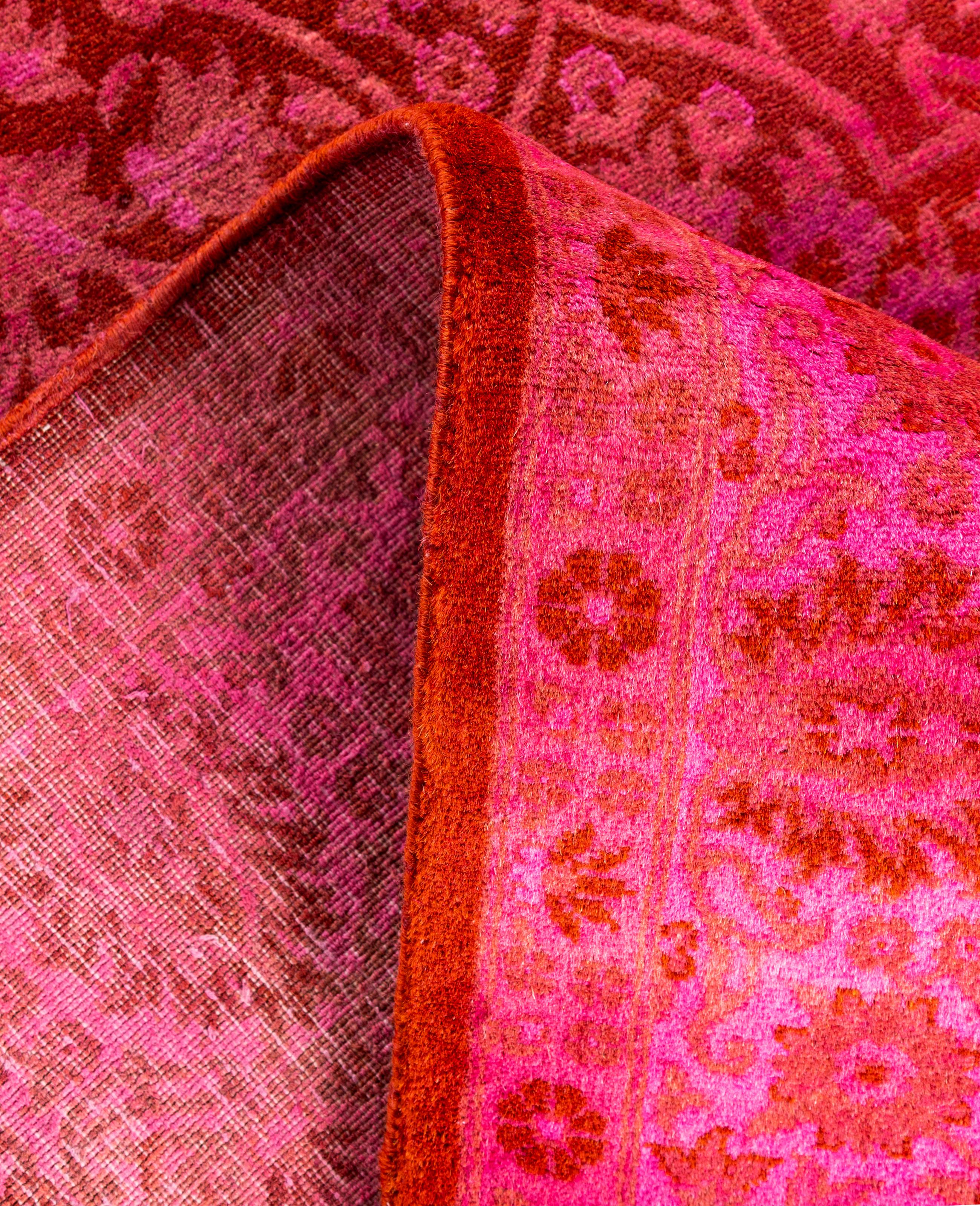Contemporary Overdyed One-of-a-Kind Wool Pink Area Rug 4' 1