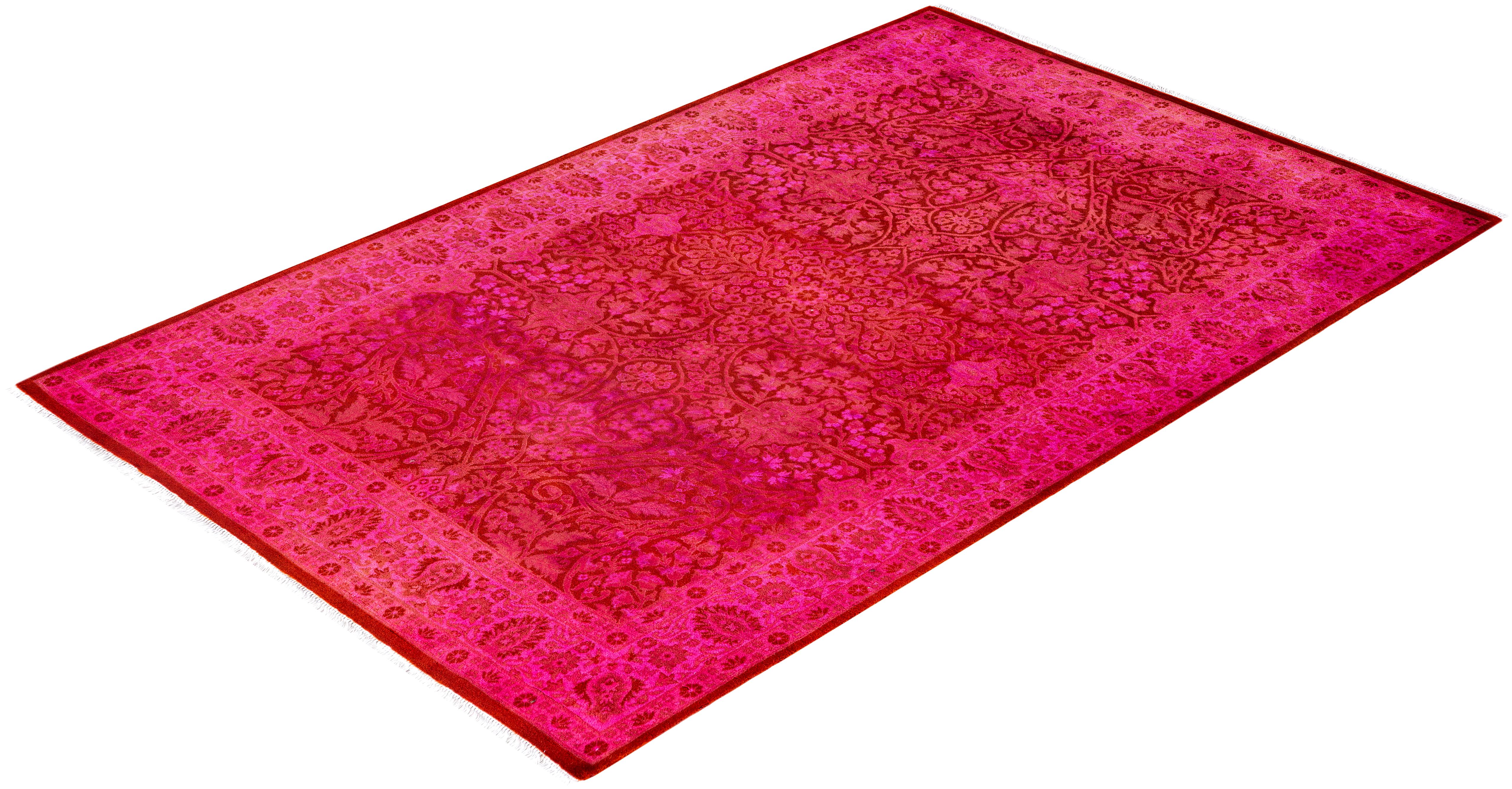 Overdyed One-of-a-Kind Wool Pink Area Rug 4' 1