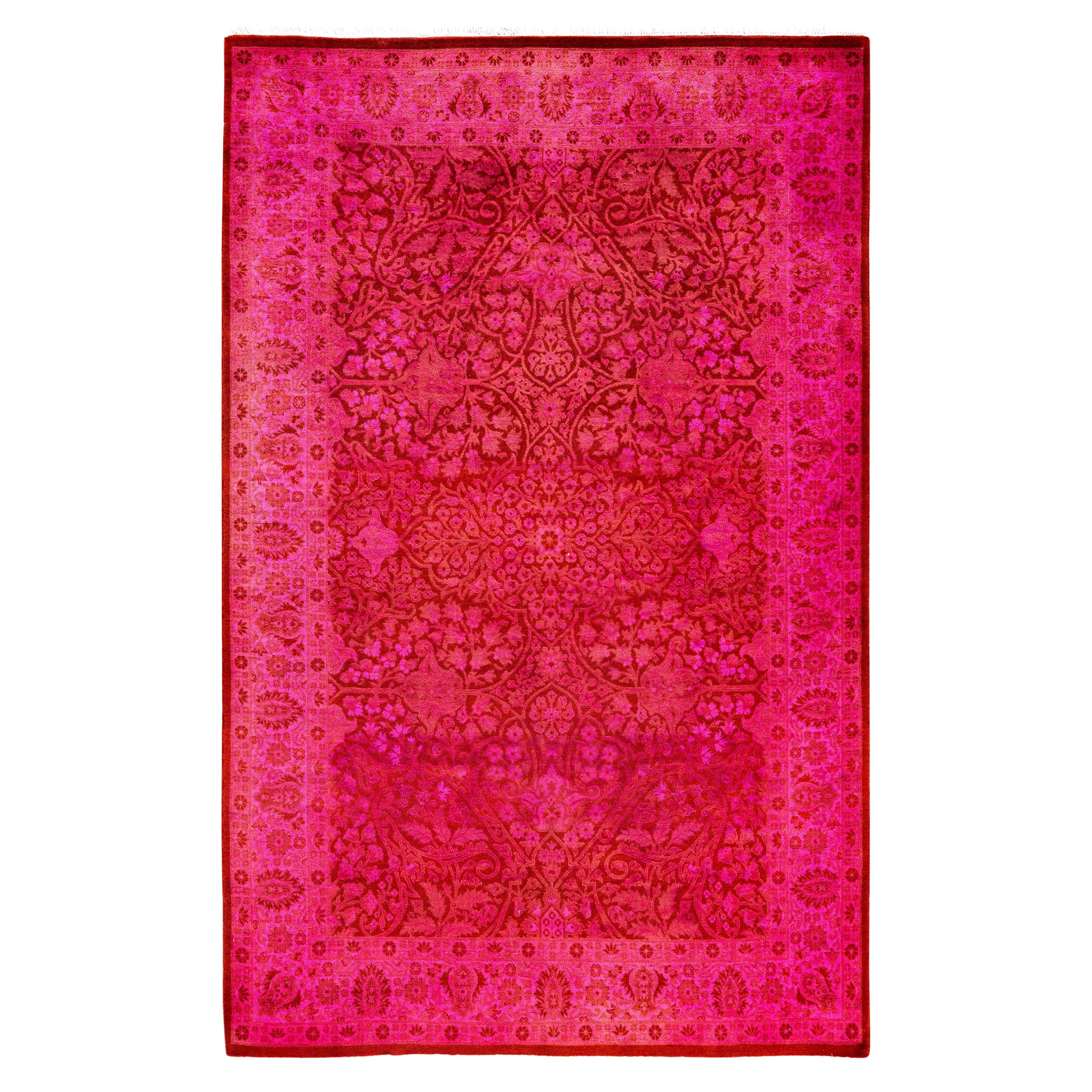 Overdyed One-of-a-Kind Wool Pink Area Rug 4' 1" x 6' 3"