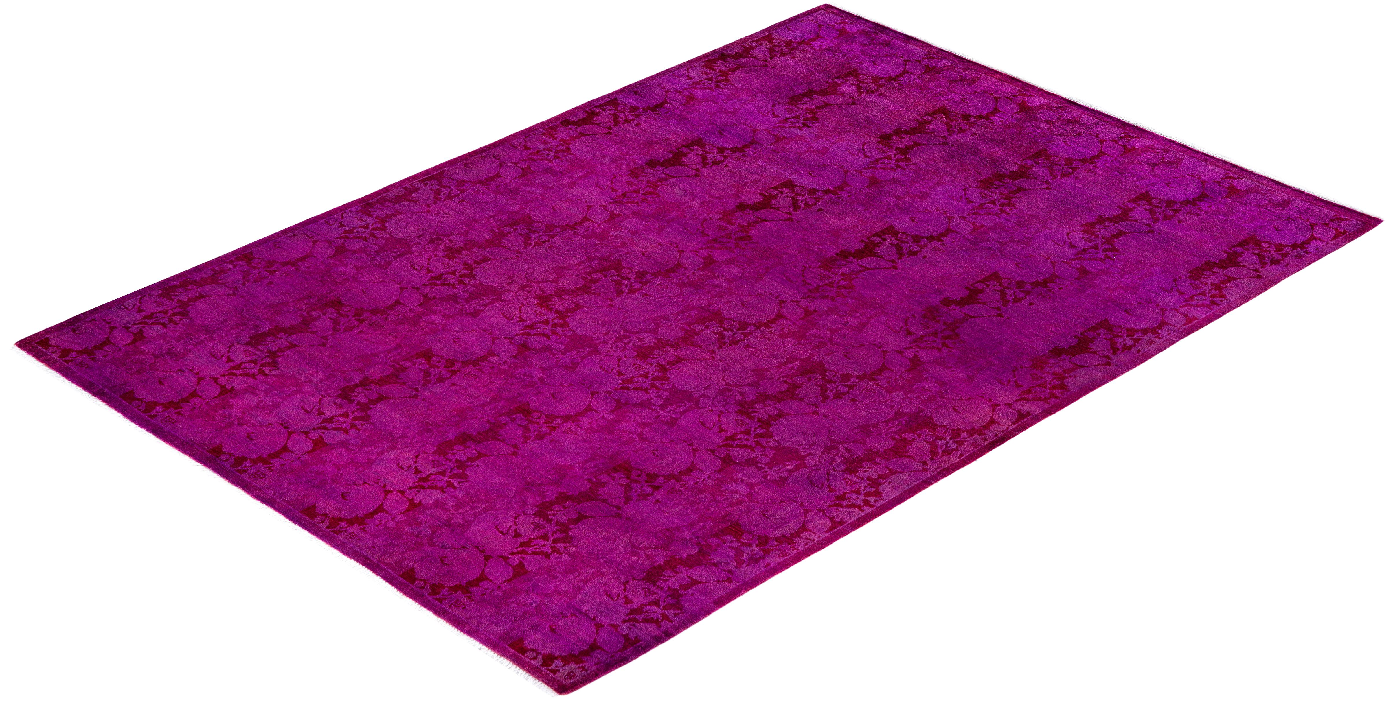 Overdyed One-of-a-Kind Wolle Rosa Bereich Teppich 4' 8