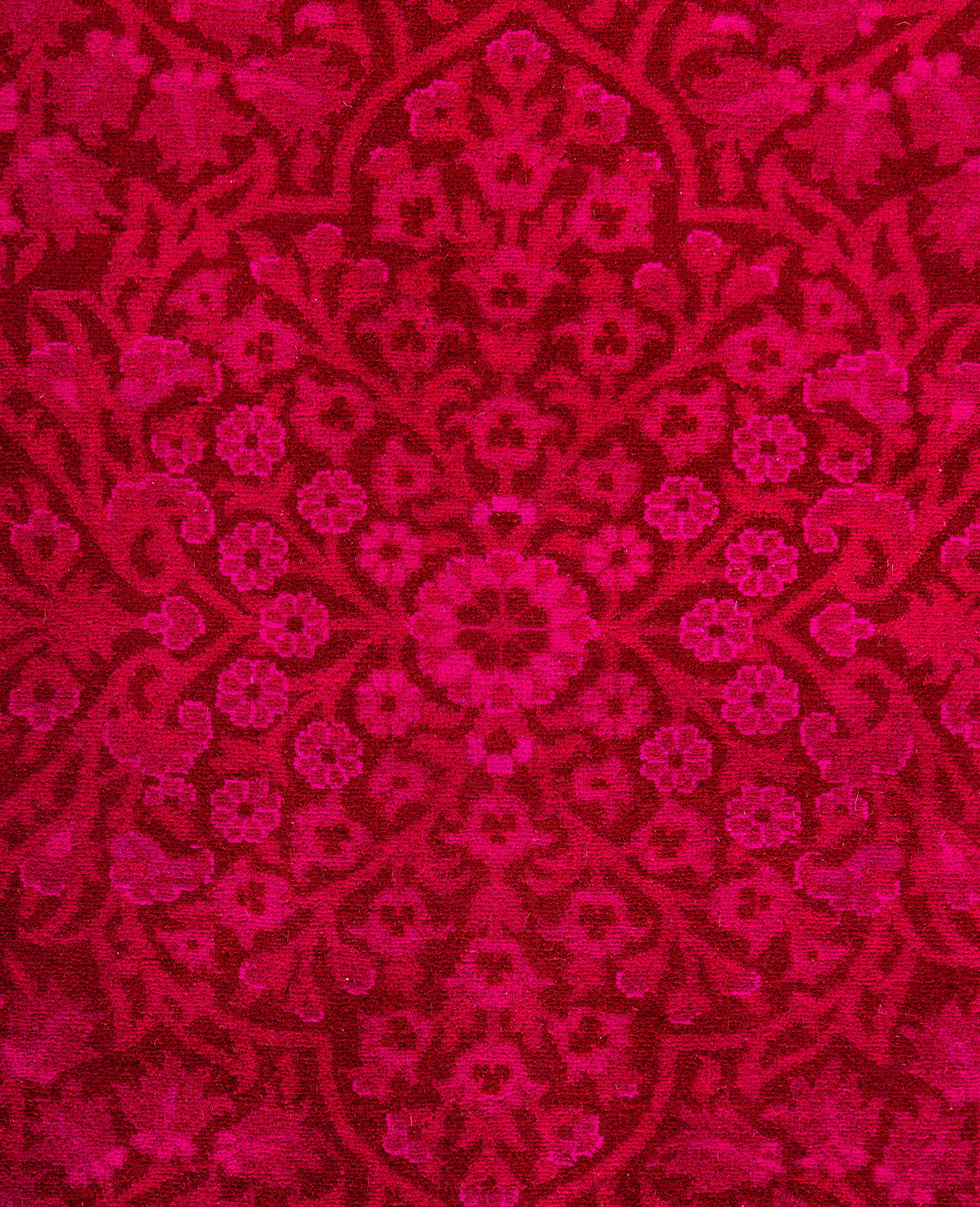 Pakistani Overdyed One-of-a-Kind Wool Pink Area Rug 4' 9