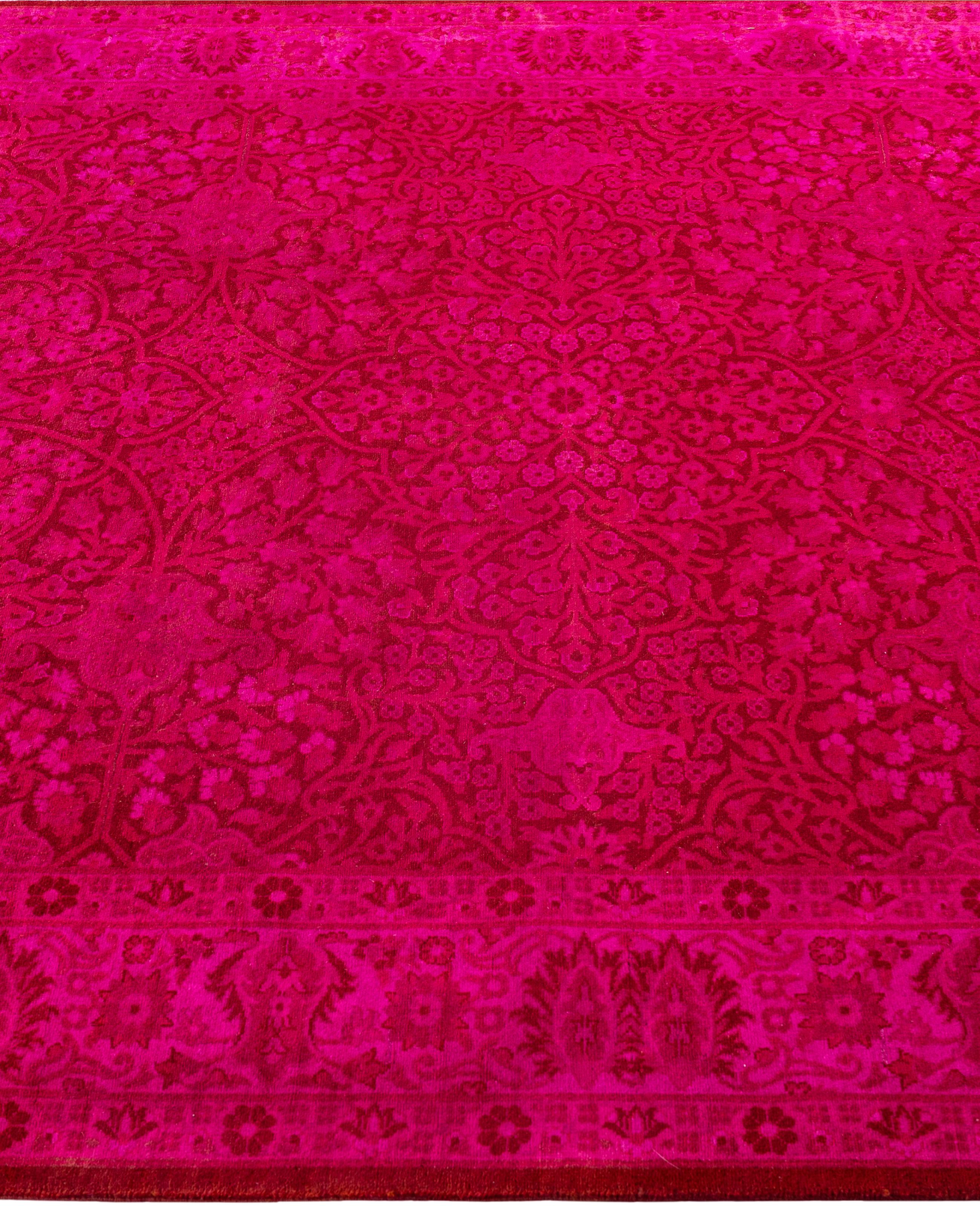 Hand-Knotted Overdyed One-of-a-Kind Wool Pink Area Rug 4' 9