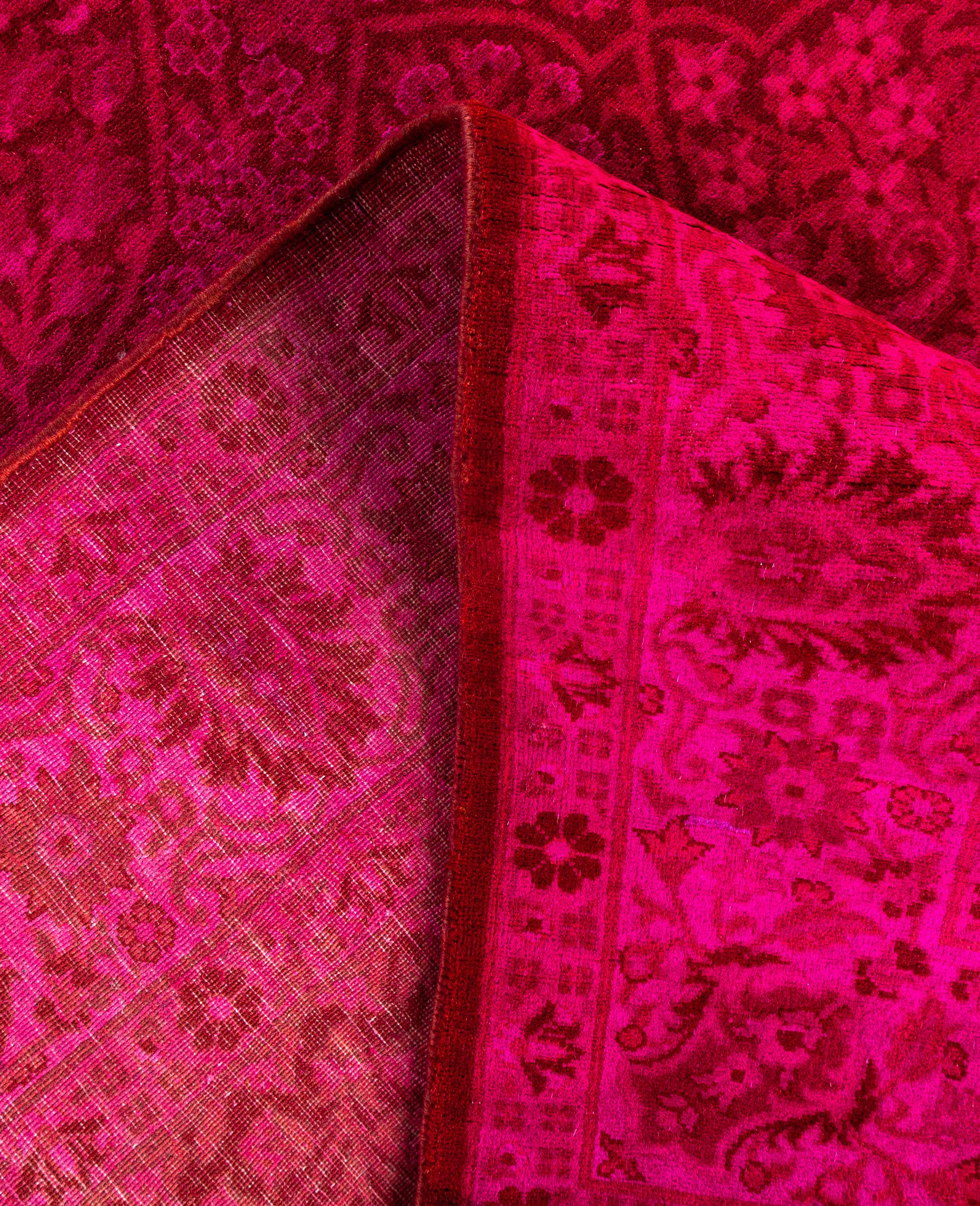 Contemporary Overdyed One-of-a-Kind Wool Pink Area Rug 4' 9