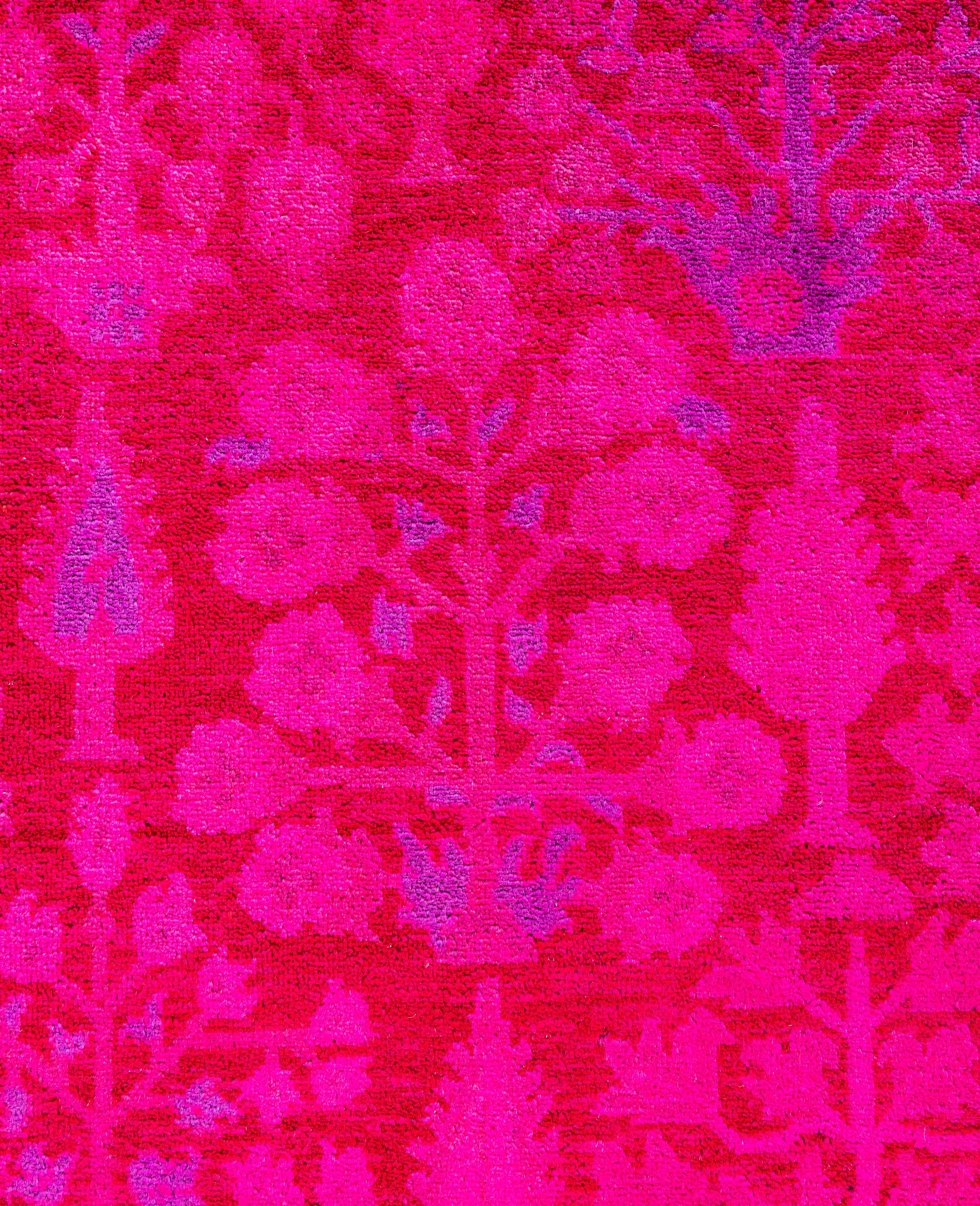 Pakistani Overdyed One-of-a-Kind Wool Pink Area Rug 4' 9