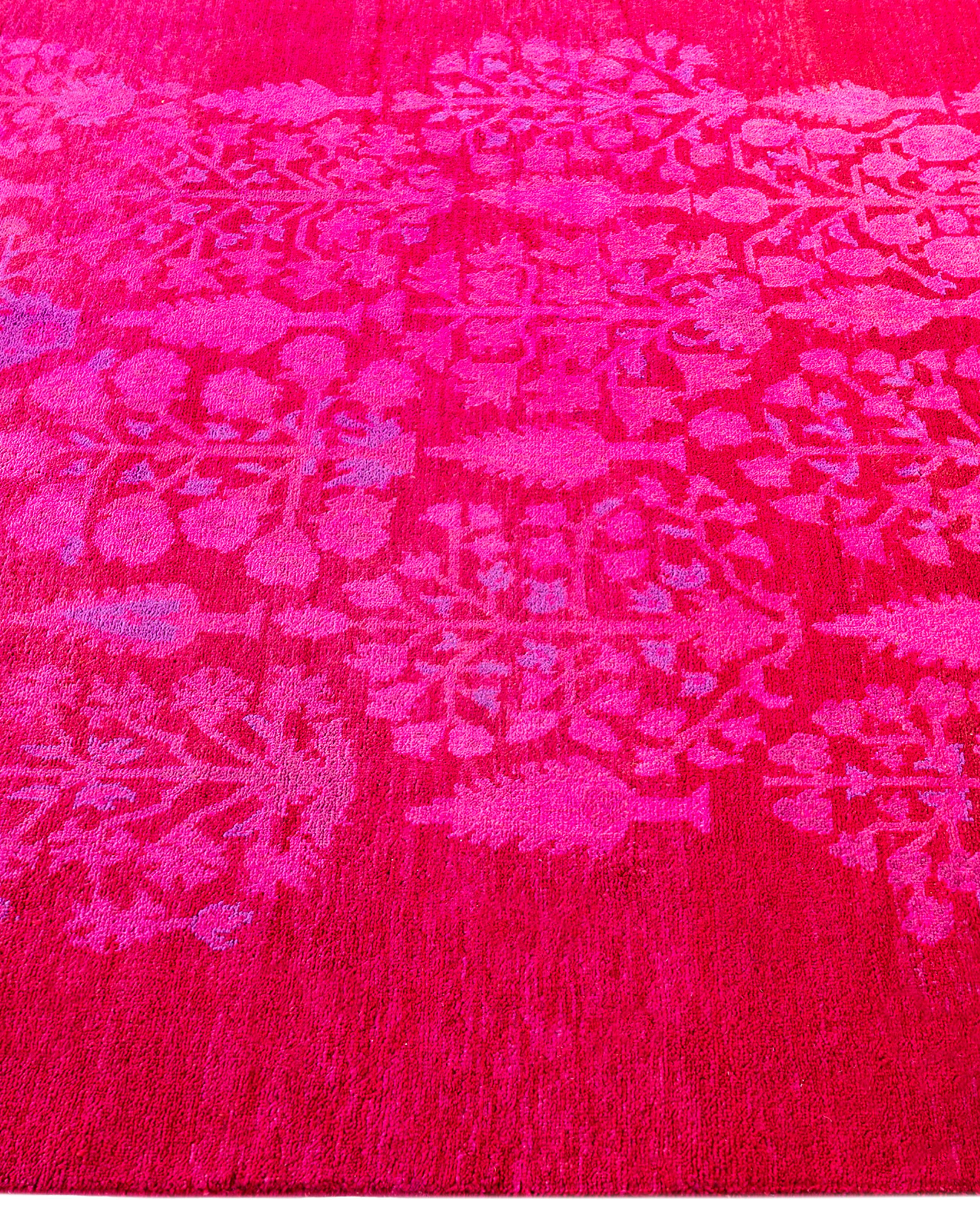 Hand-Knotted Overdyed One-of-a-Kind Wool Pink Area Rug 4' 9