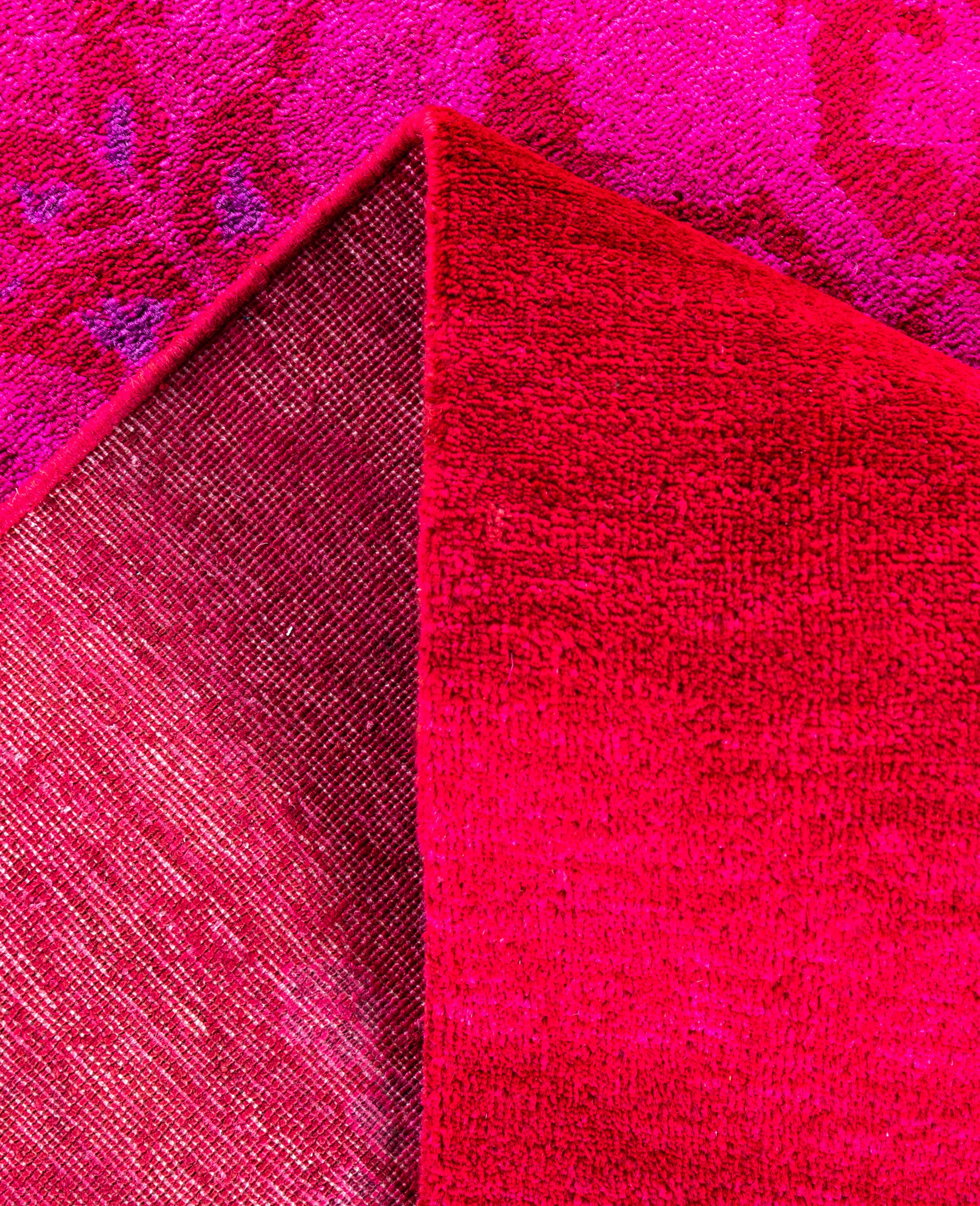 Contemporary Overdyed One-of-a-Kind Wool Pink Area Rug 4' 9