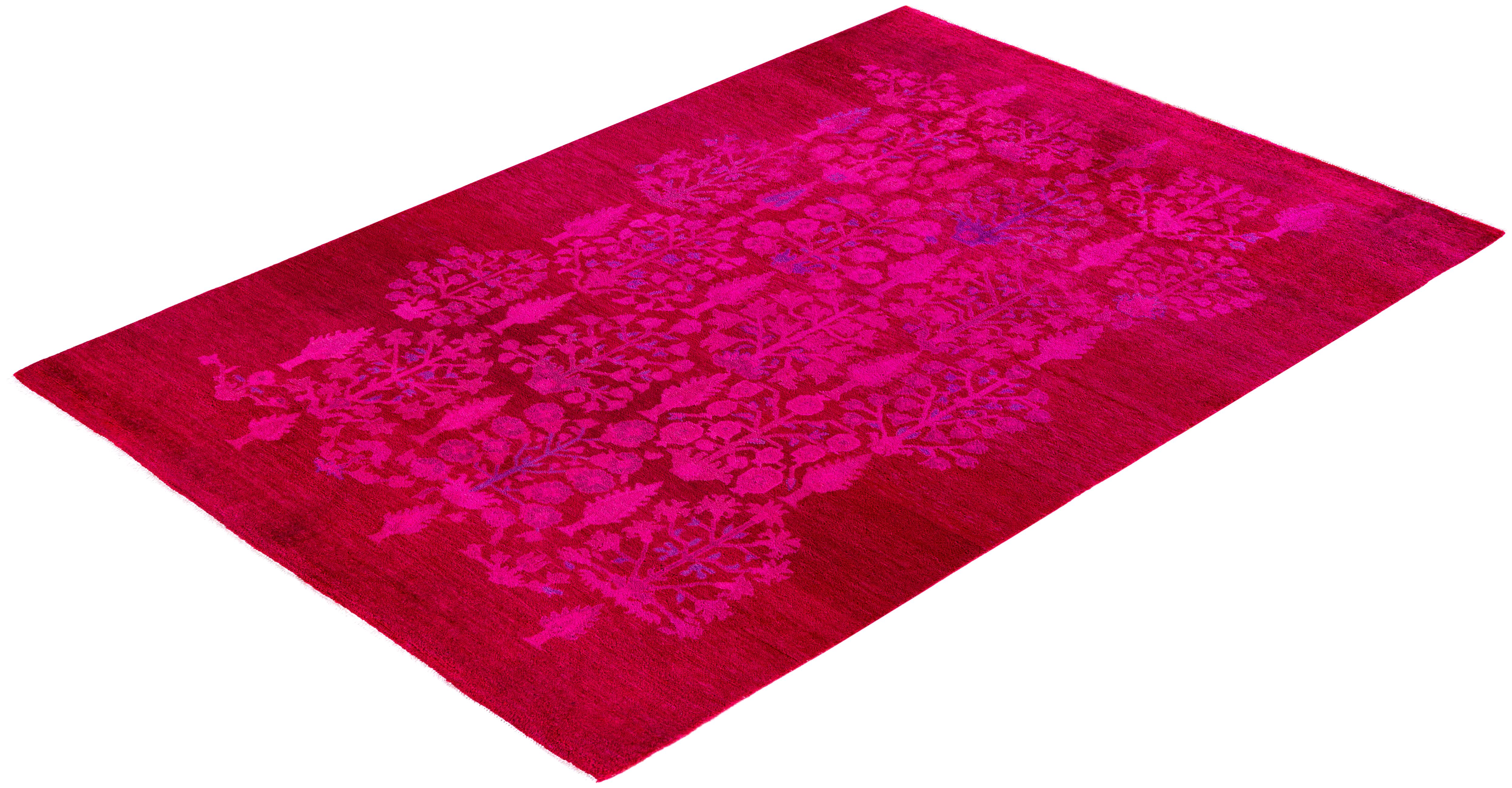 Overdyed One-of-a-Kind Wool Pink Area Rug 4' 9