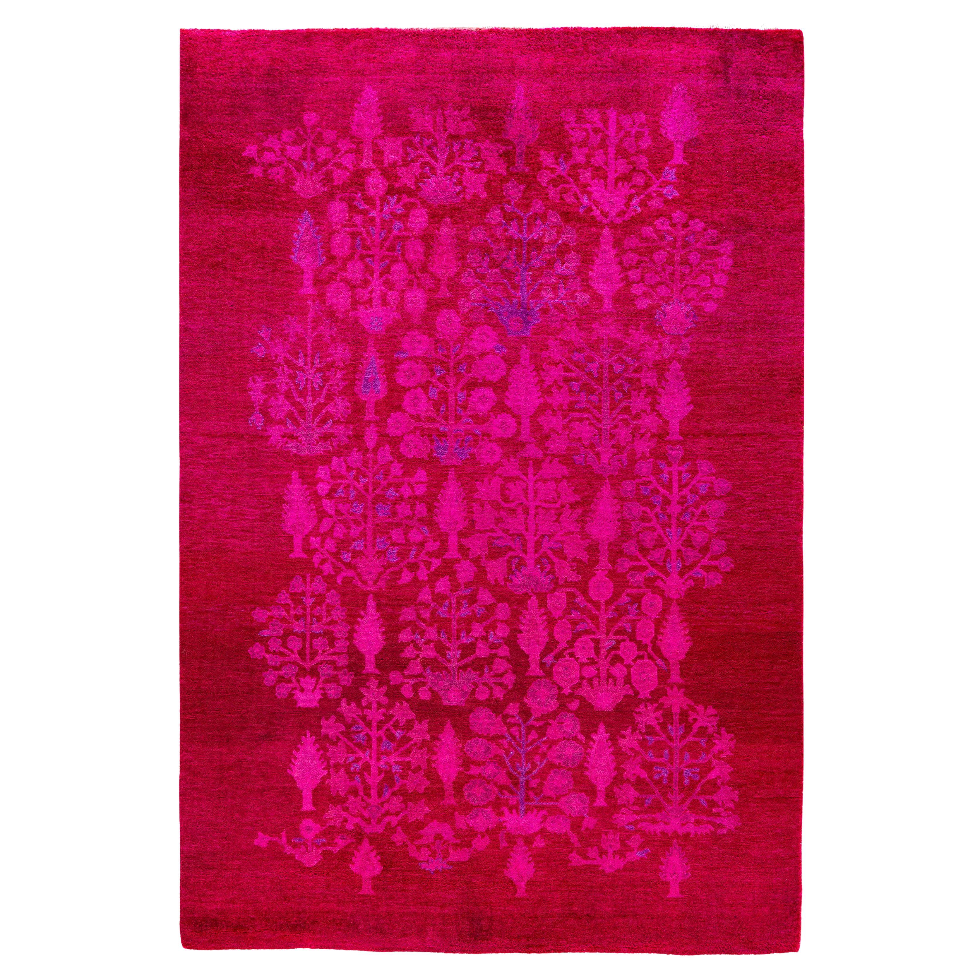 Overdyed One-of-a-Kind Wool Pink Area Rug 4' 9" x 6' 10" For Sale
