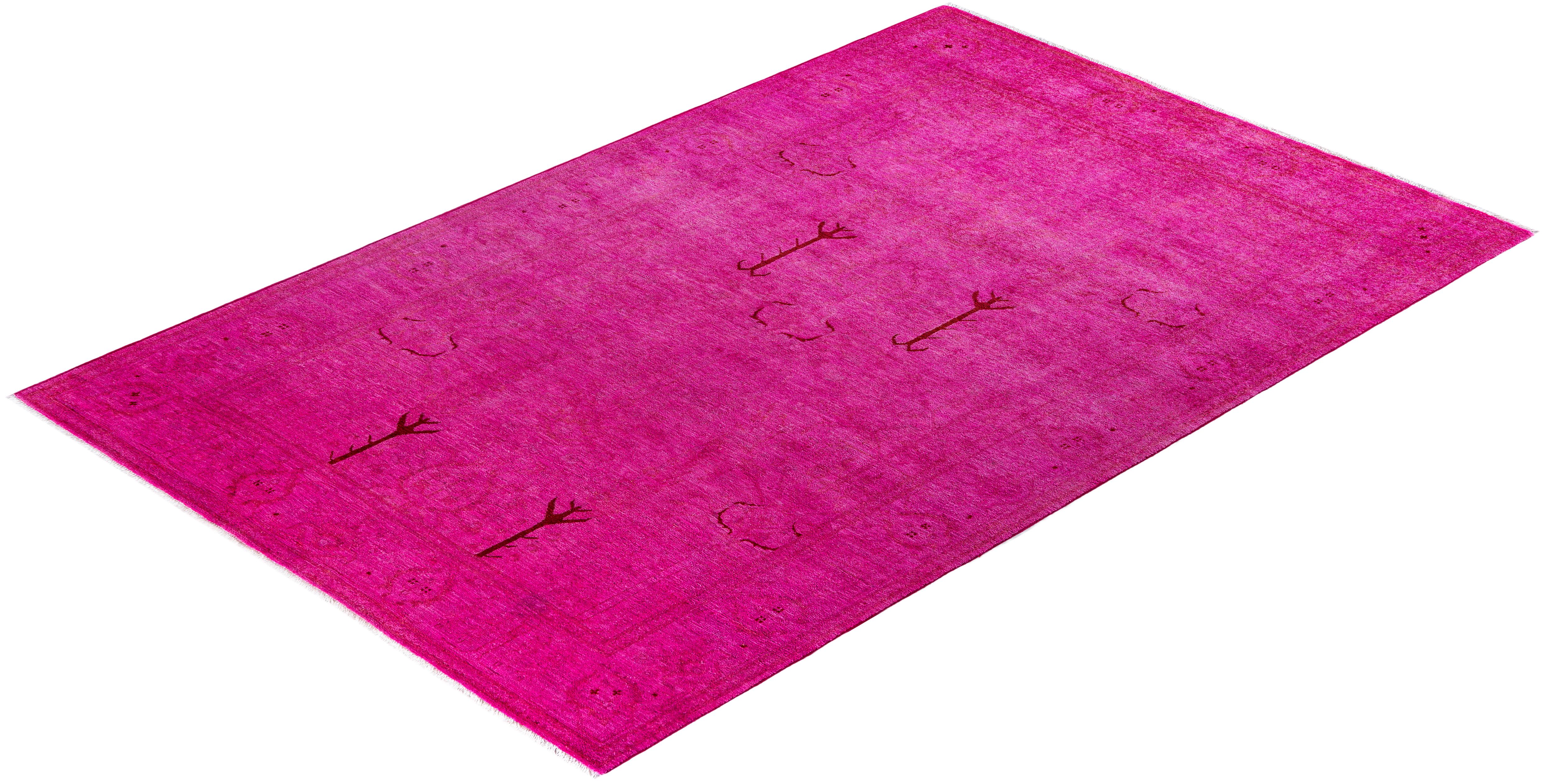 Alfombra de lana Overdyed Única Rosa 5' 2