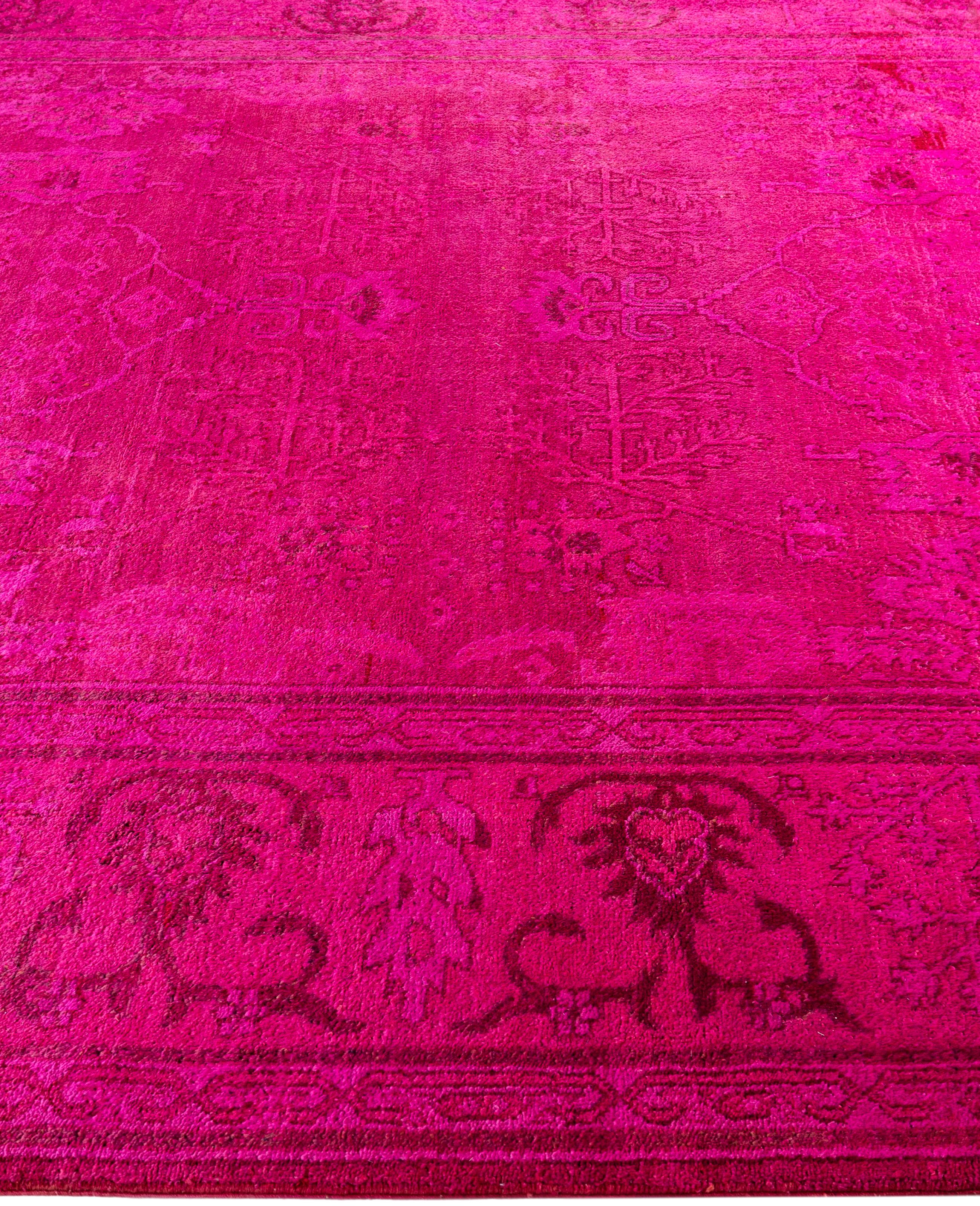 Noué à la main Tapis de sol en laine surteint et unique en son genre rose 6' 4