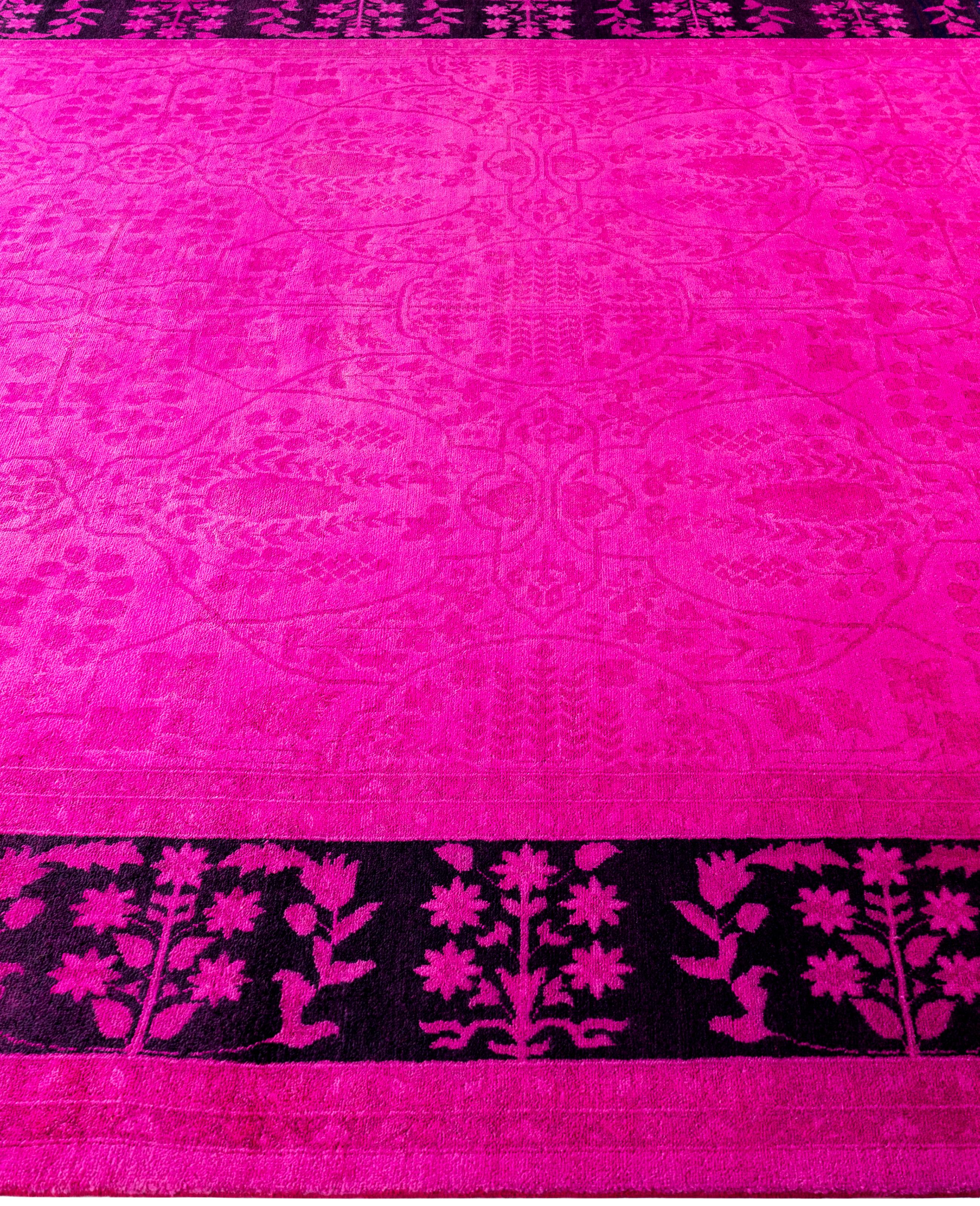 Noué à la main Tapis de sol en laine surteint et unique en son genre rose 8' 0